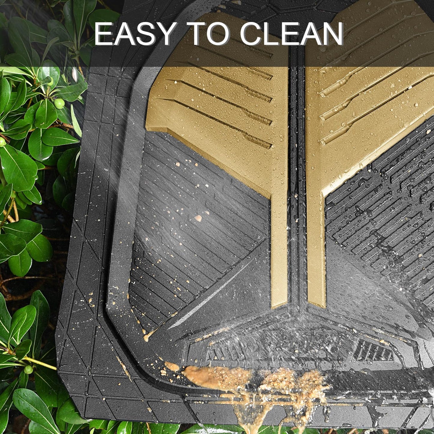 CAR PASS Heavy Duty Rubber Car Mats, Deep Dish Car Floor Mats All Weather, Car Mats Full Set 4-Piece Trim to Fit for Sedans SUVs Trucks, Waterproof Anti-Slip Automotive Mats, V12 Black Champagne Gold