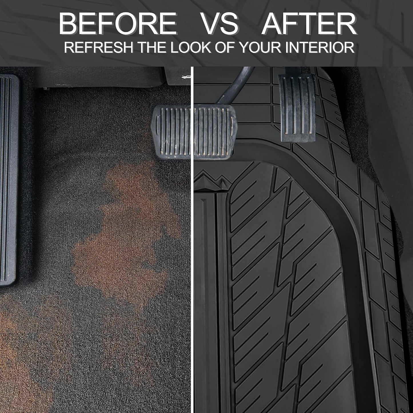 CAR PASS DeepDish Heavy Duty Rubber Floor Mats 3-Piece, Universal M-XL Size Trim-to-Fit Automotive Floor Mats for Truck Van SUV, Durable Waterproof All Weather Car Mats (Solid Black)