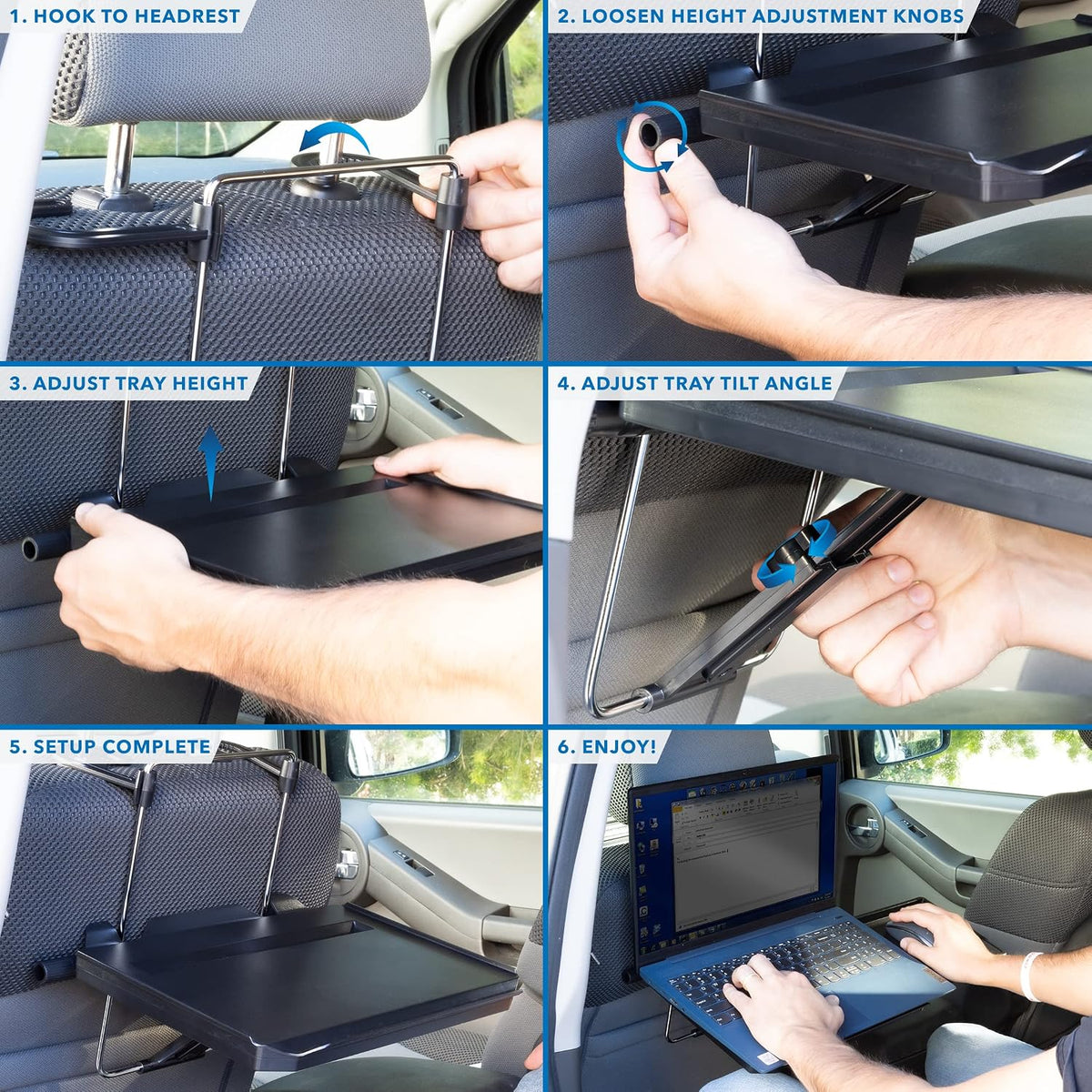 Mount-It! Car Table Tray with Adjustable Height and Tilt | Car Desk for Laptop FITS on Any Car Model and Steering Wheel | Holds Food, Drinks, Laptops, Tablets, Books and More! -