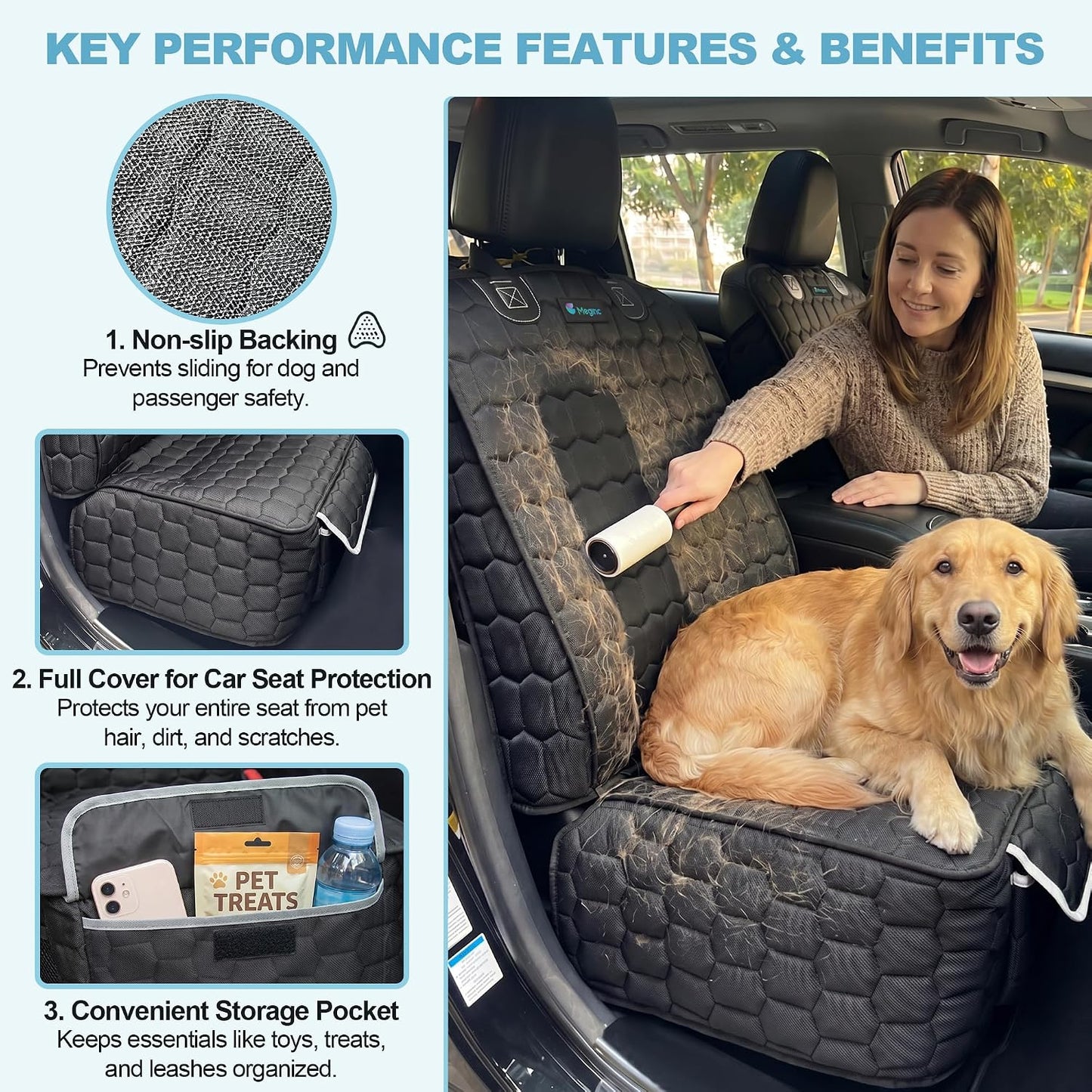 Meginc 2 Pack Front Seat Covers for Dogs, 600D Waterproof Dog Car Seat Covers with Side Flaps Non Slip Scratch Proof, Captain Chair Car Seat Protector Cover for Pets & Daily Use, Fits Cars SUV Trucks