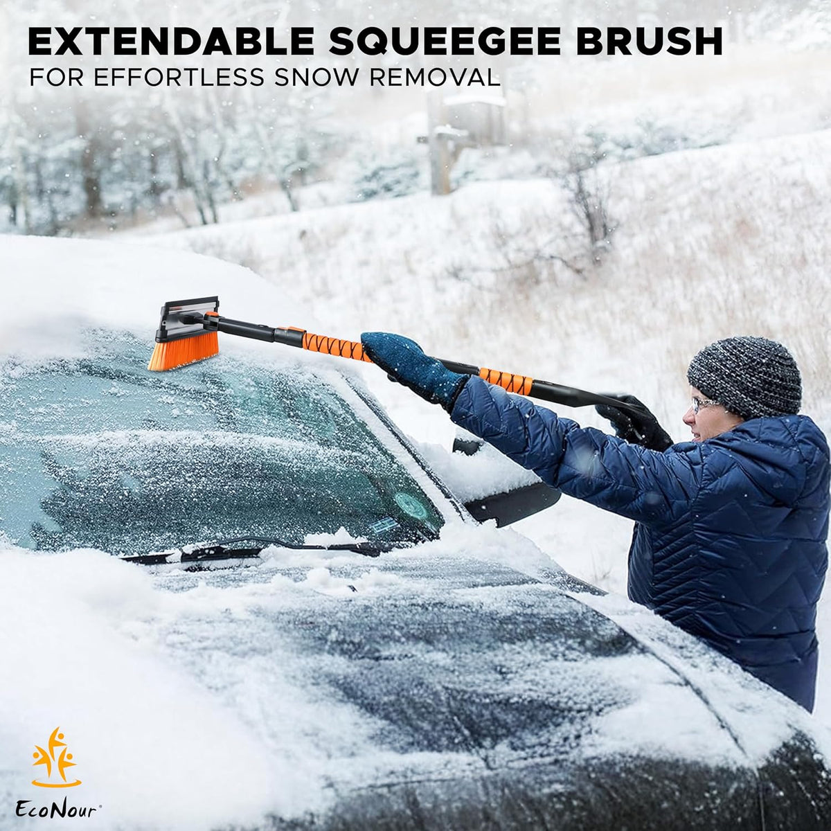 EcoNour 47" Extendable Snow Brush and Ice Scraper Pivoting Squeegee