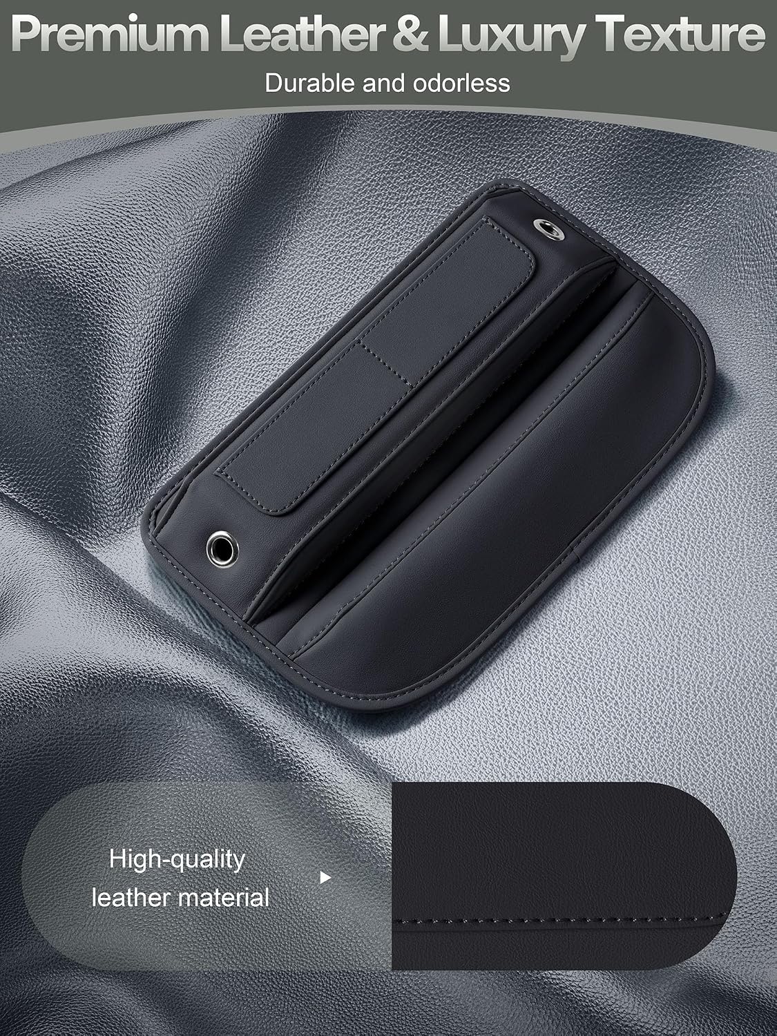 Universal Fit Premium Leather Car Seat Gap Filler Organizer, Center Console Organizer with Card Slots, Clever Gifts for Car SUV Truck Owners (Black, 1 Pack)