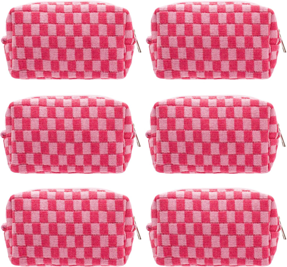 Checkered Makeup Bag for Purse, Small Travel Cosmetic Pouch,Hotpink,6 Pack