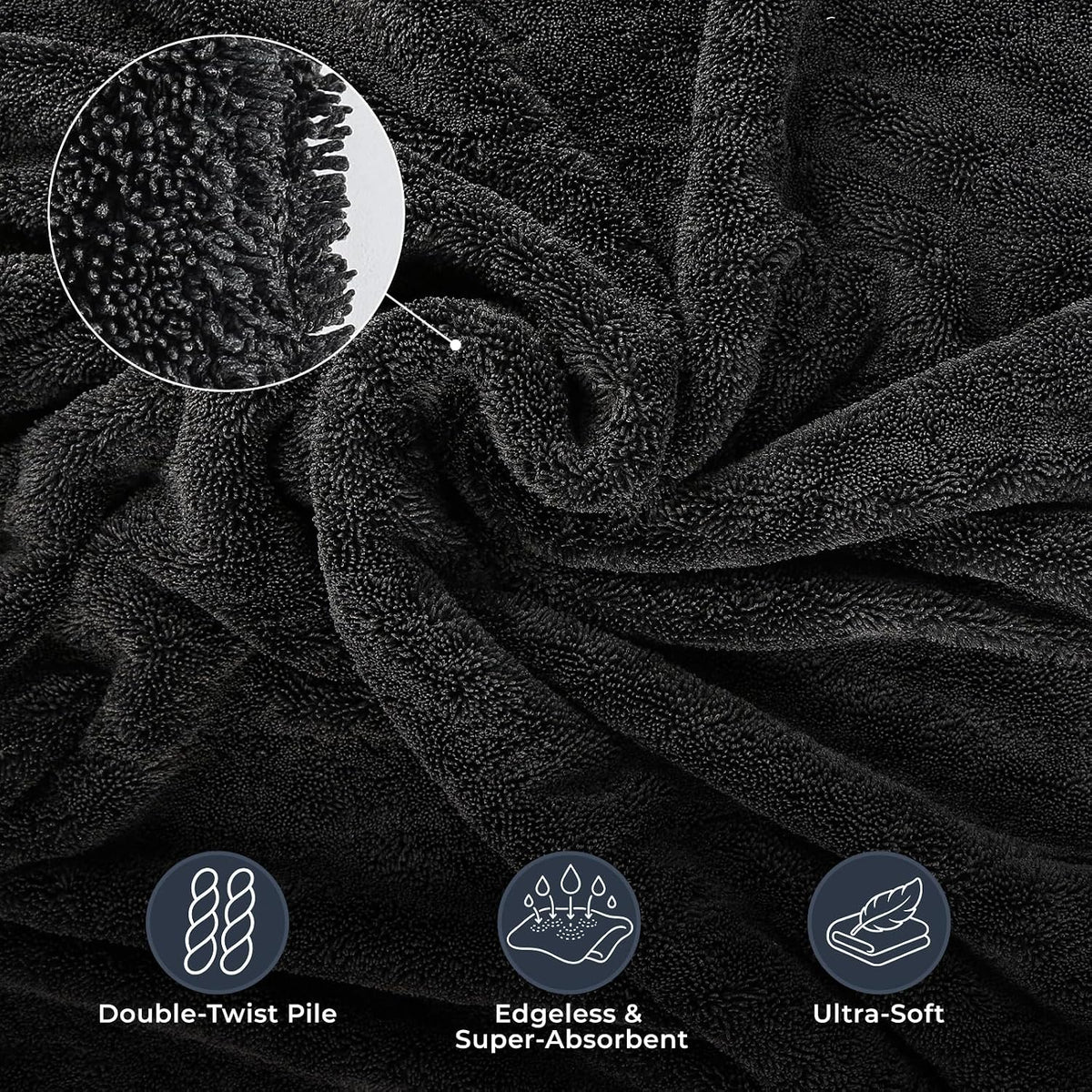 Luxlyra 2 Pack 1300 GSM Car Drying Towels,36" x 24" Large Size,Black