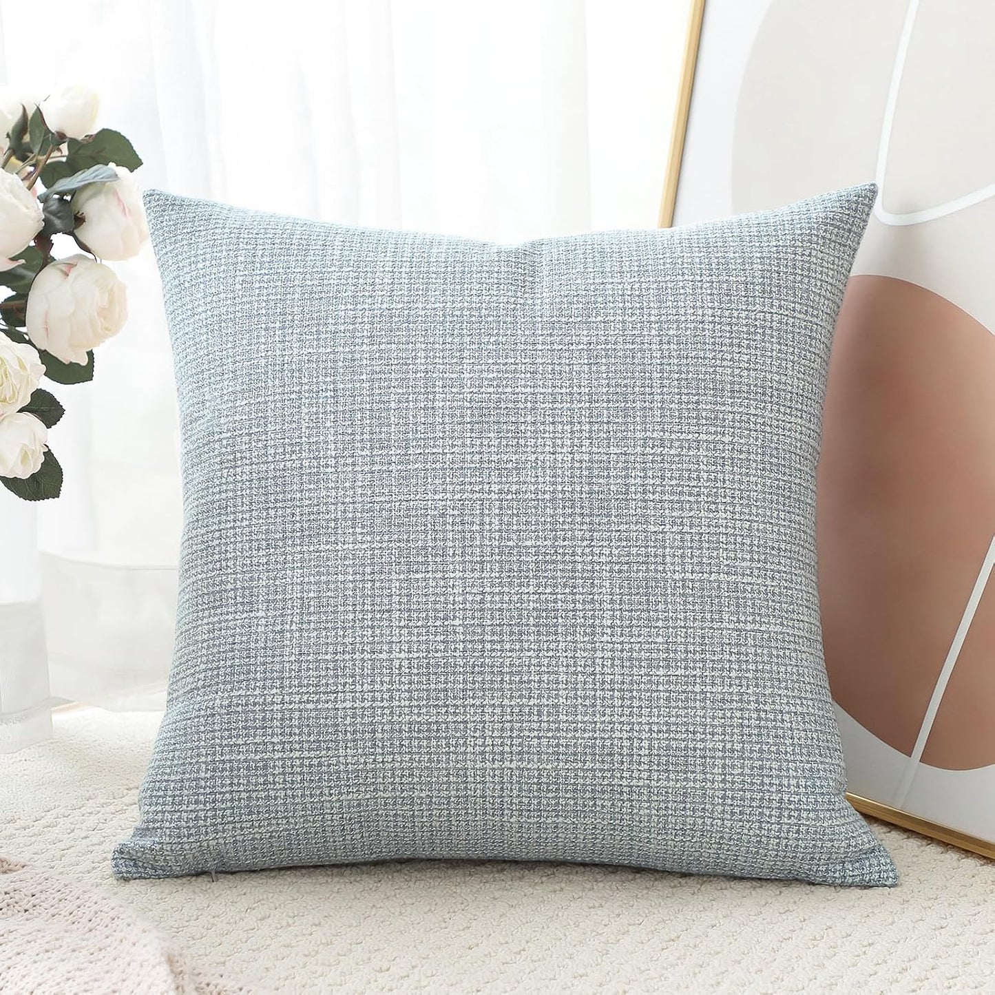 OTOSTAR Linen Throw Pillow Cover Set of 1 Decorative Square Pillowcases Cushion Covers 24x24 Inch for Home Decor Sofa Bedroom Car 60 x 60CM Blue Grey