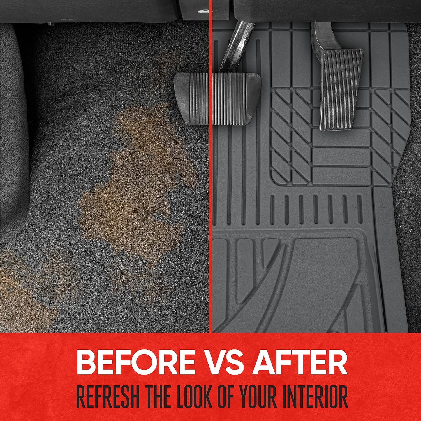 Motor Trend FlexTough™ Advanced Gray Rubber Car Floor Mats – Heavy Duty Trim to Fit All Weather Floor Mats for Cars Truck SUV - Automotive Car Interior Floor Liner Protection - Universal Fit
