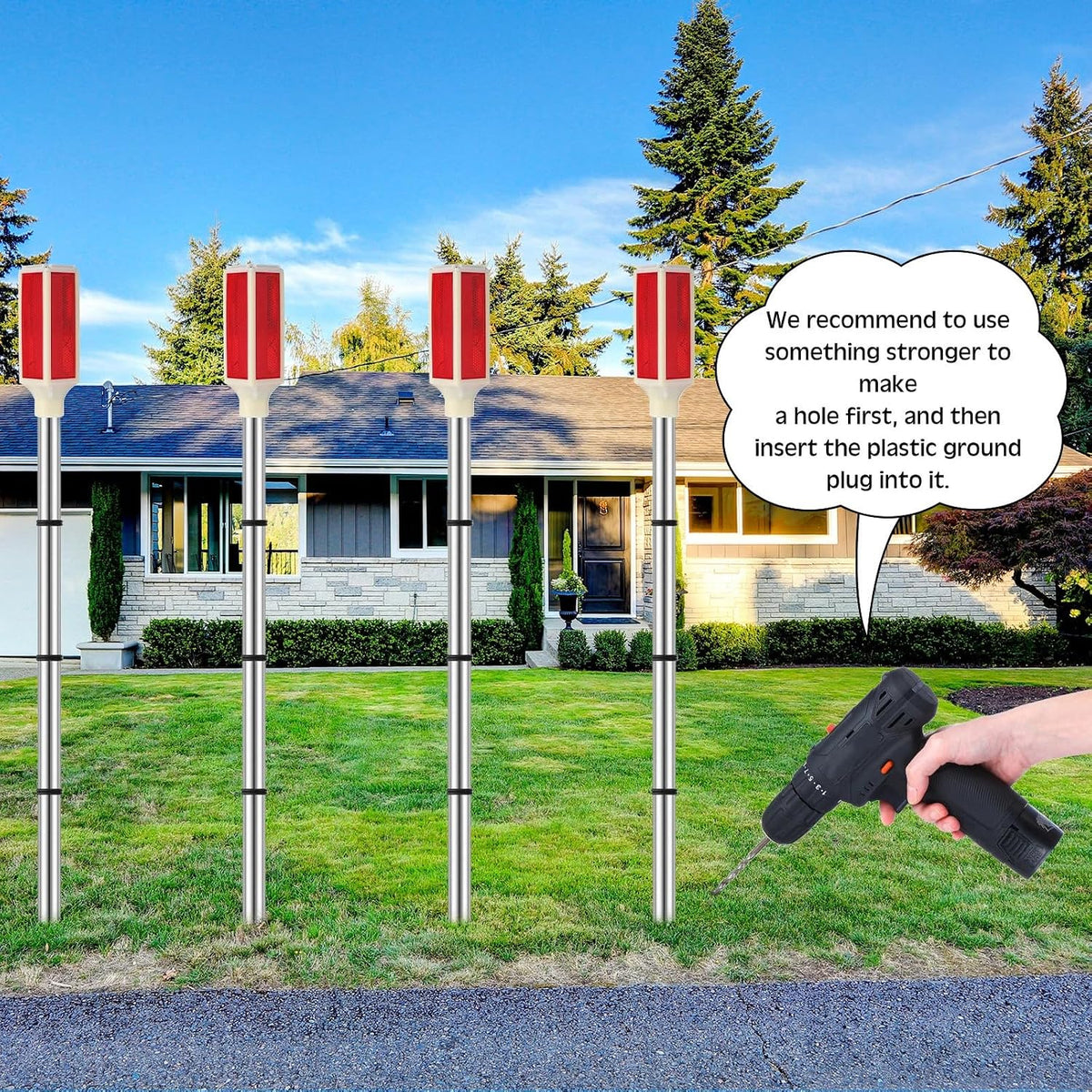 Baquler 10 Pcs Solar Powered Driveway Markers Reflective Driveway Lights Landscape Reflectors with Drill Bit Gloves for Snow Road Outdoor Yard Parking Sidewalk(Red)