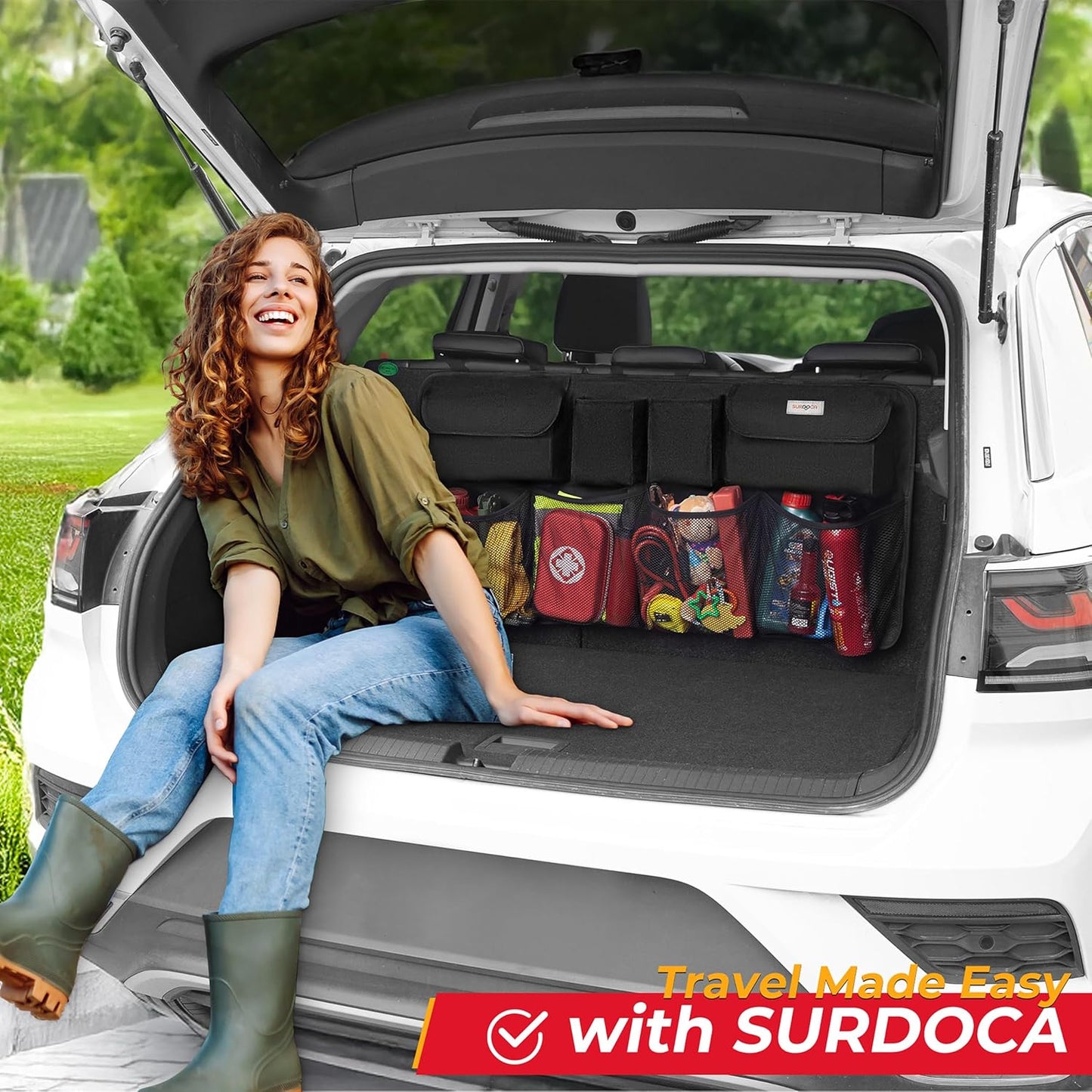 SURDOCA Car Trunk Organizer, LARGE CAPACITY Car Storage Bag with 8 Pockets, 7X Upgraded Trunk Storage Organizer for Car, SUV, Truck, MPV