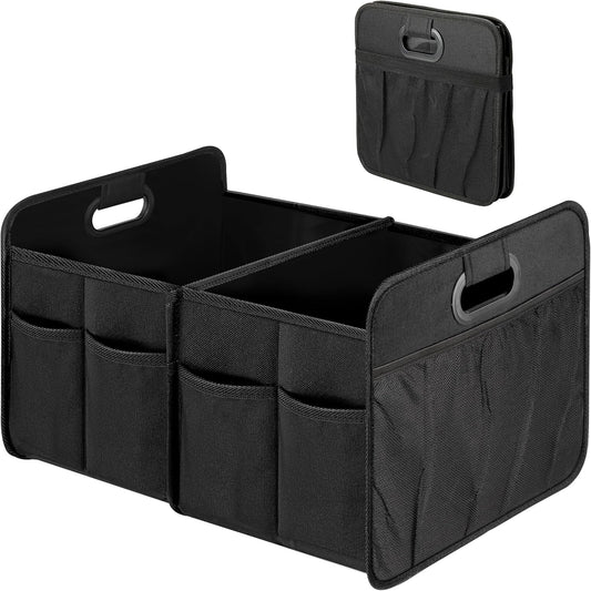 Simple Deluxe Car Trunk Organizer, 2 Compartments Collapsible Trunk Storage, Anti-slip Design, Made of Waterproof 600D Oxford Polyester, Suitable for SUV, Minivan, Truck, Standard Size, Black New