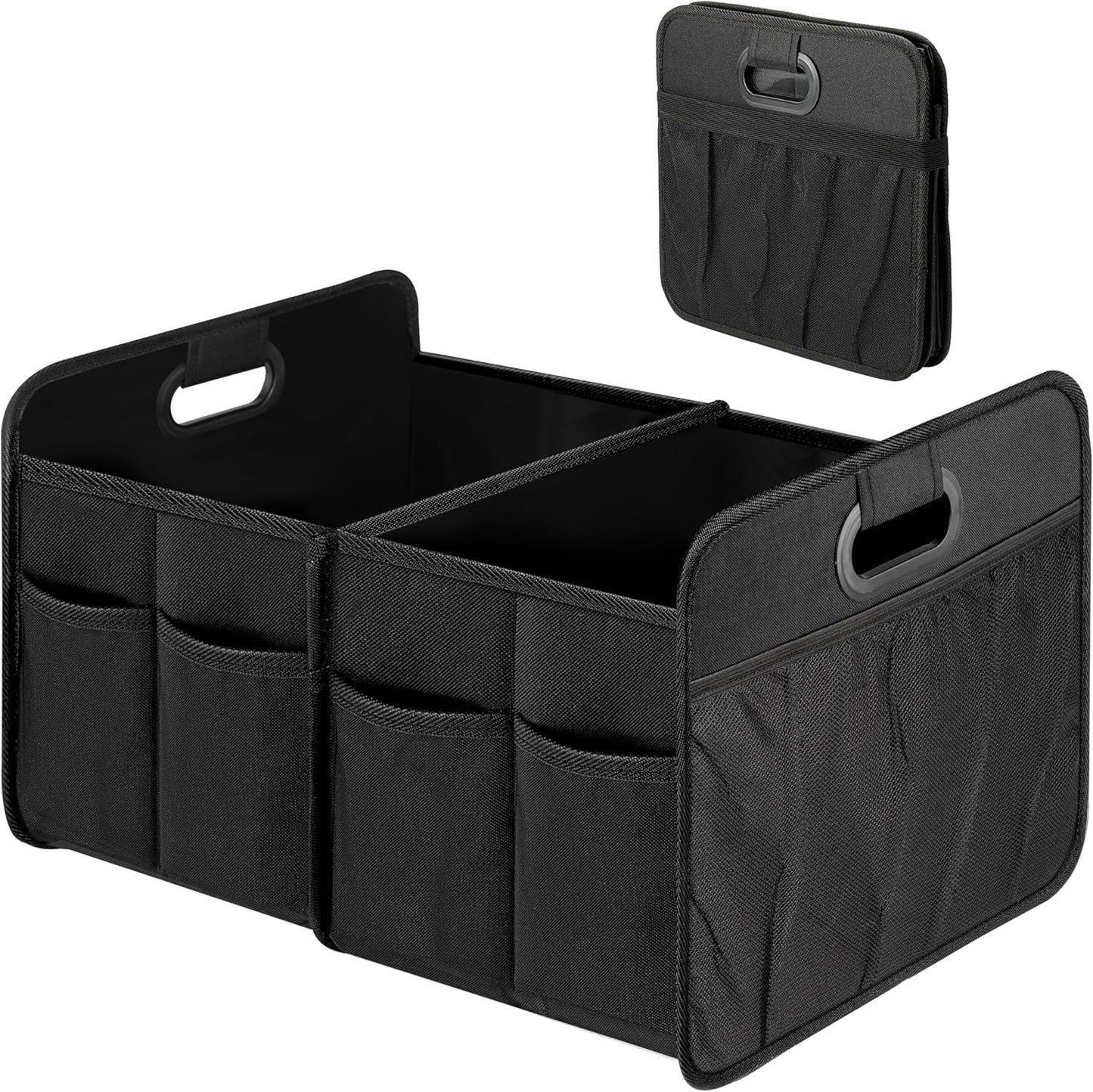 Simple Deluxe Trunk Organizer for Car/SUV/Truck, Collapsible 2 Compartment Automotive Storage Box, 600D Waterproof Oxford Polyester 50L Travel Accessories, Anti-slip & Leak-proof, Black