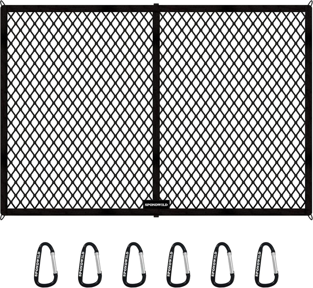 Highly Elastic Cargo Net with Hook, 6'x4' Stretches to 12'x8'