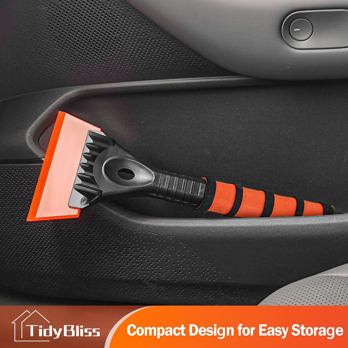 TidyBliss Ice Scraper for Car Windshield, 5 inches Wide TPU Blade, Frost Remover with Ergonomic Foam Grip for SUV Truck Glass Window (Orange)
