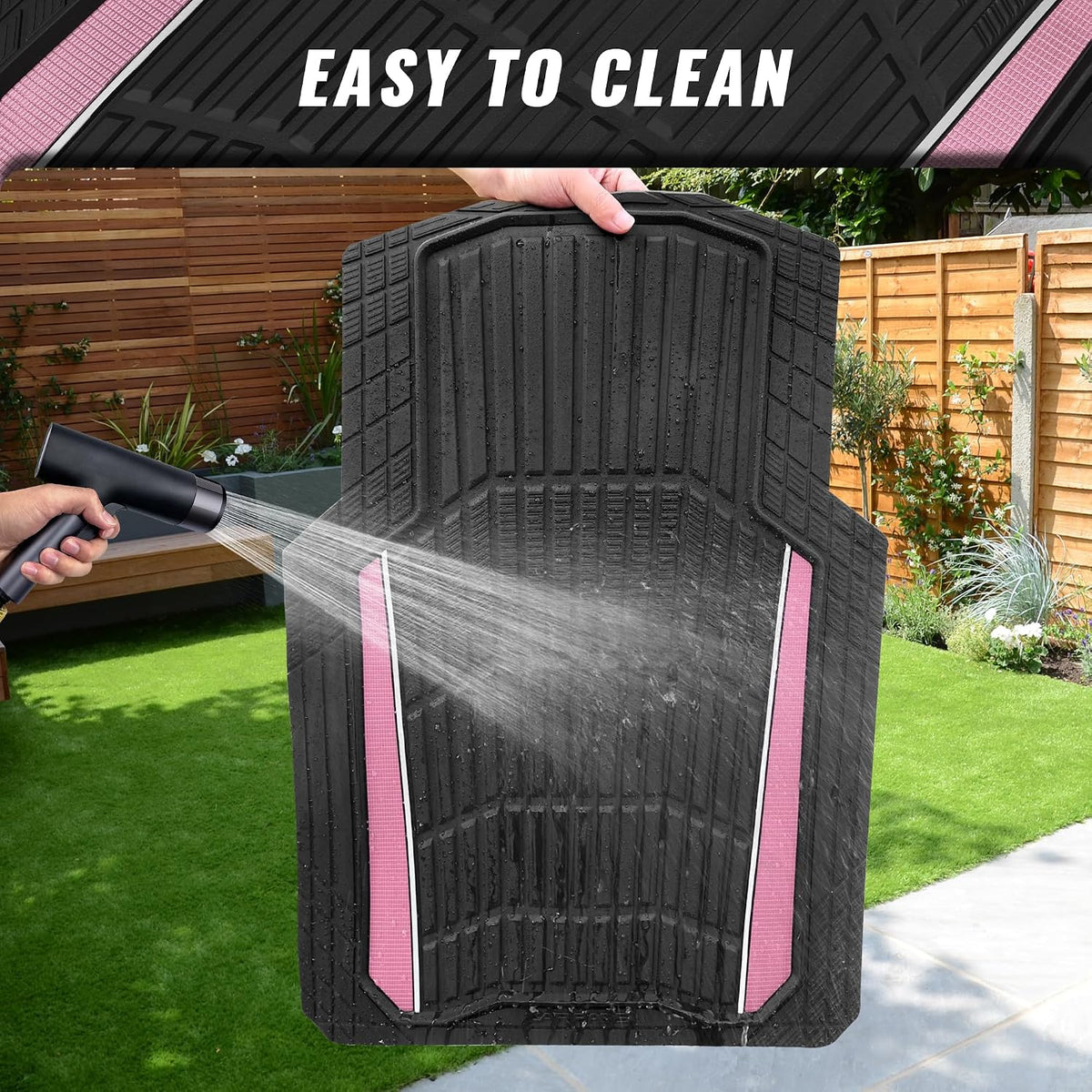 CAR PASS Heavy Duty Rubber Car Floor Mats, Deep Waterproof Car Floor Mats All Weather, Aluminum Film Floor Mats for Cars Non-Slip Universal Trim to Fit for SUVs Trucks Sedans Vans, Black Pink Metallic