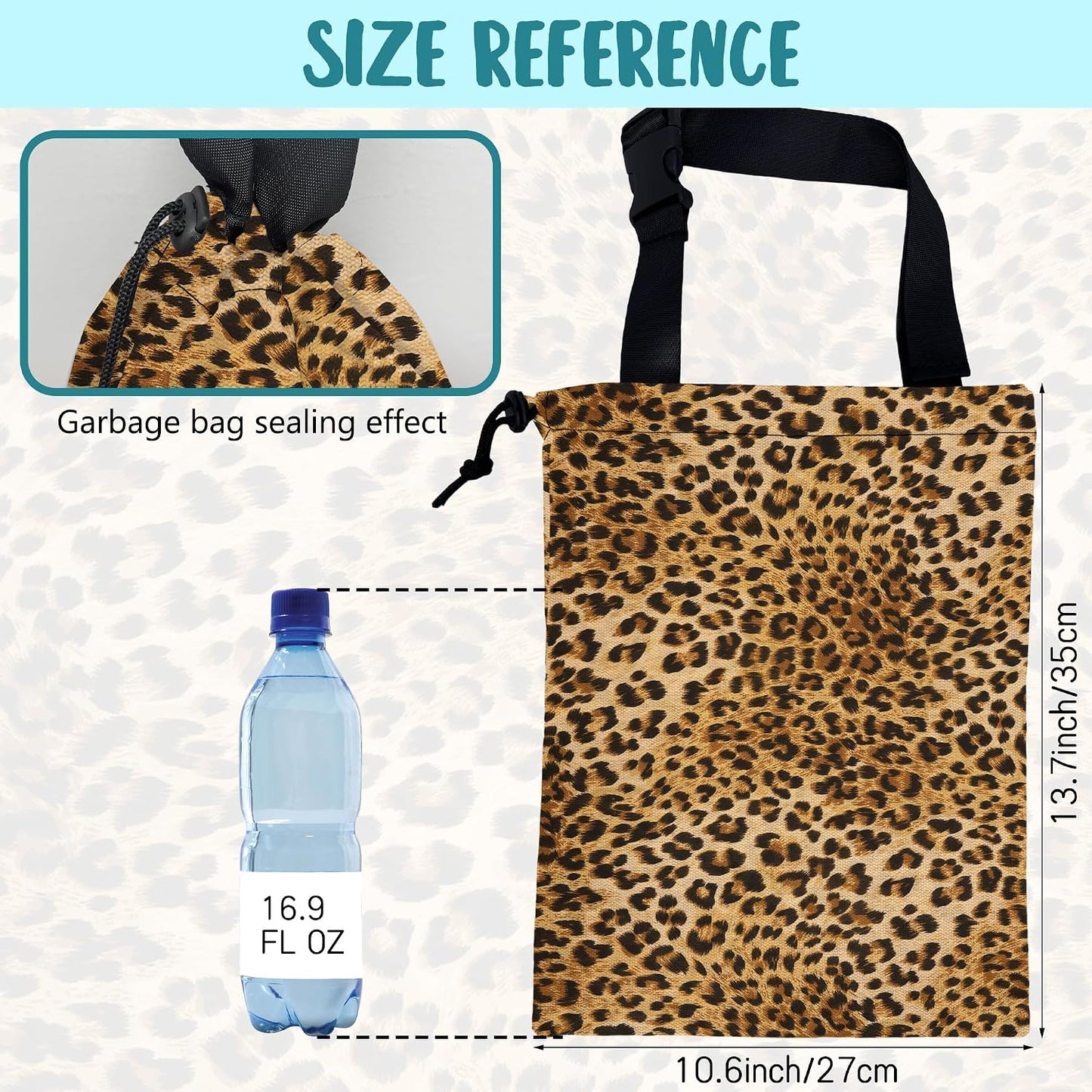 Car Trash Bag Brown Leopard Leak-Proof Waterproof Car Garbage Bag with Drawstring Foldable Canvas Trash Bin with Adjustable Buckle for Car Accessories, Travelling, Camping