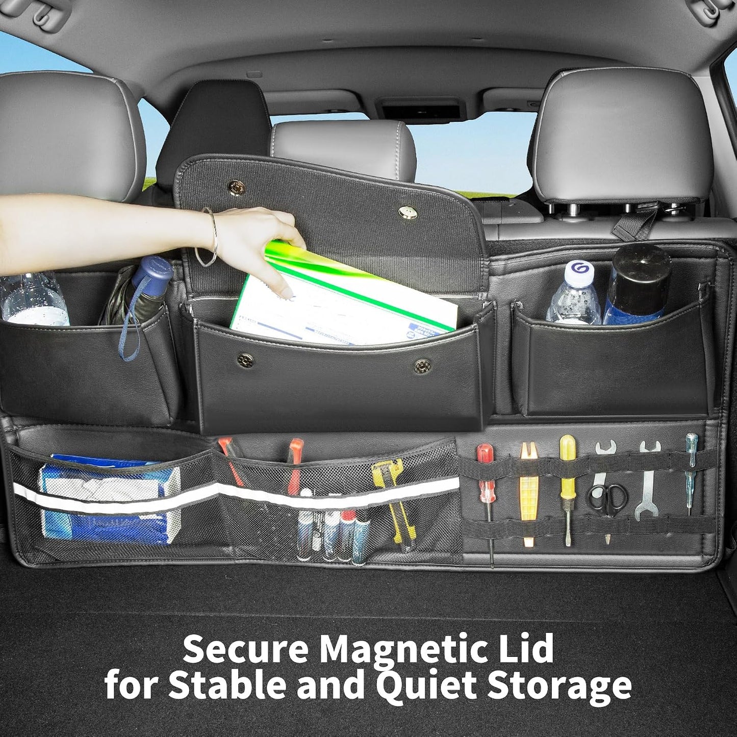 Back Seat Trunk Organizer Backseat Hanging Cargo Storage for Cars, SUVs, Trucks, Jeeps, Vans, RVs & MPVs, Large Capacity Car Accessories Interior