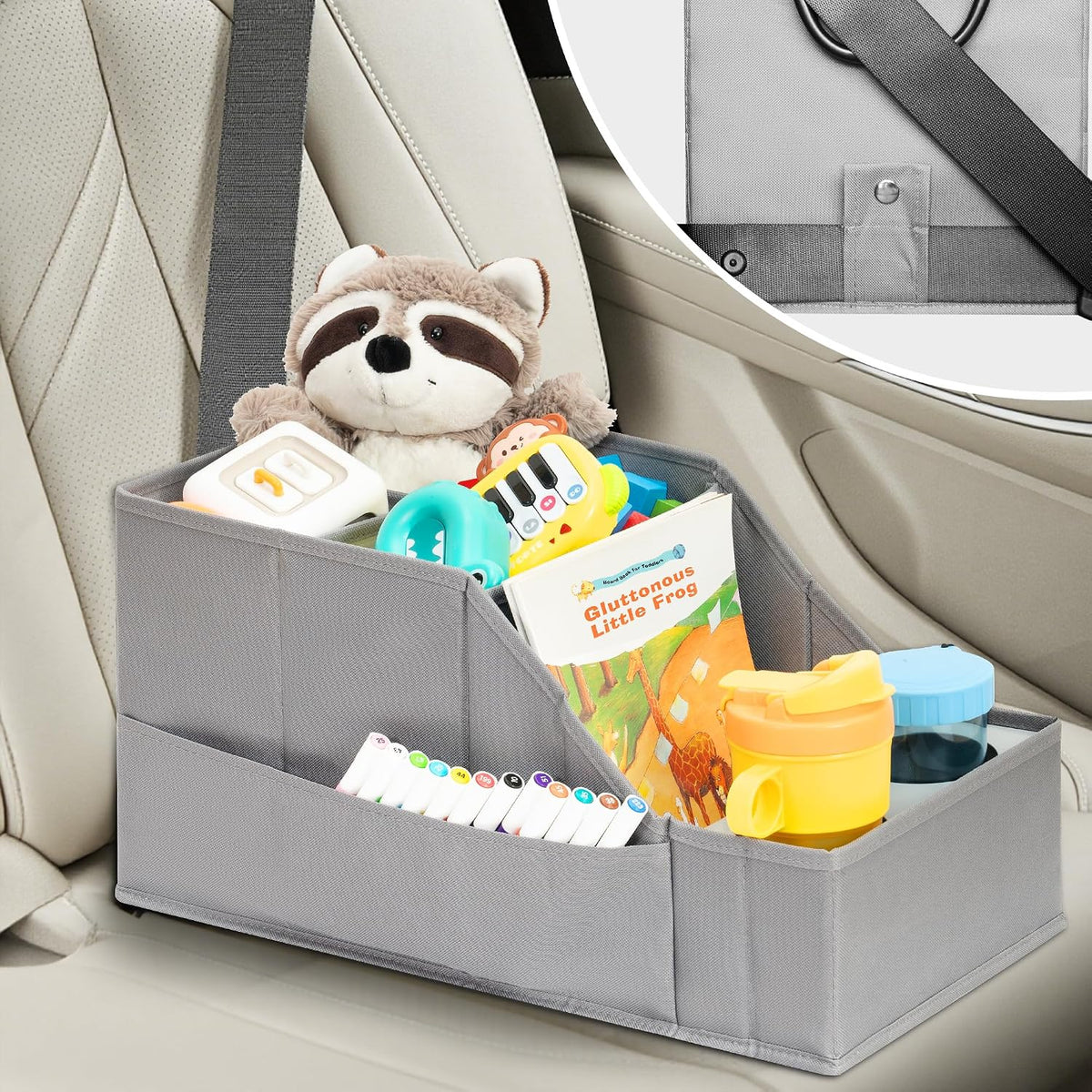 Easi Foldable Car Seat Organizer With 12 Storage Compartments 2 Metal Cup Holders, 2 Pack Back Seat Car Organizer For Car Accessories, Front Seat organizer For SUV Truck Van Sedans, Gry