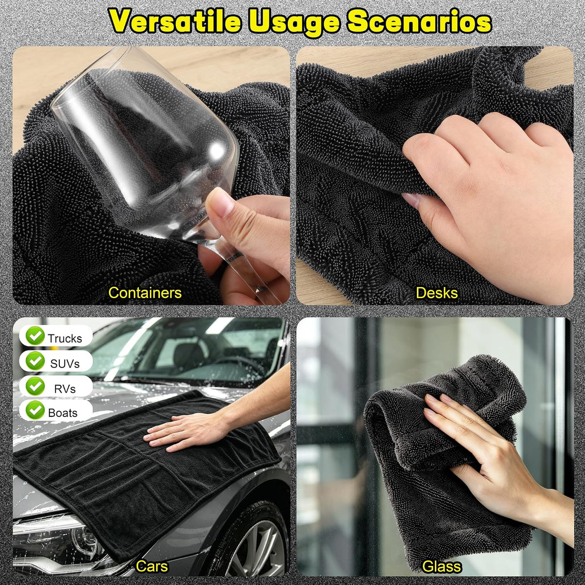 Aodaer 3 Pack Car Drying Towel, 1200GSM Microfiber Towels for Cars