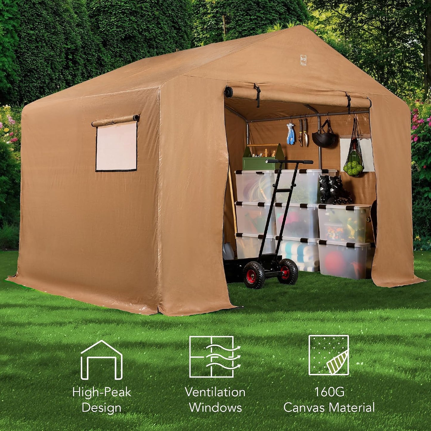 Best Choice Products 10x8ft Outdoor Storage Shed, Carport, Canopy Shelter, Dual Doors & Windows, Metal Frame, Weather-Resistant, Perfect for Storing Motorcycle, Bike, Garden Tools – Tan