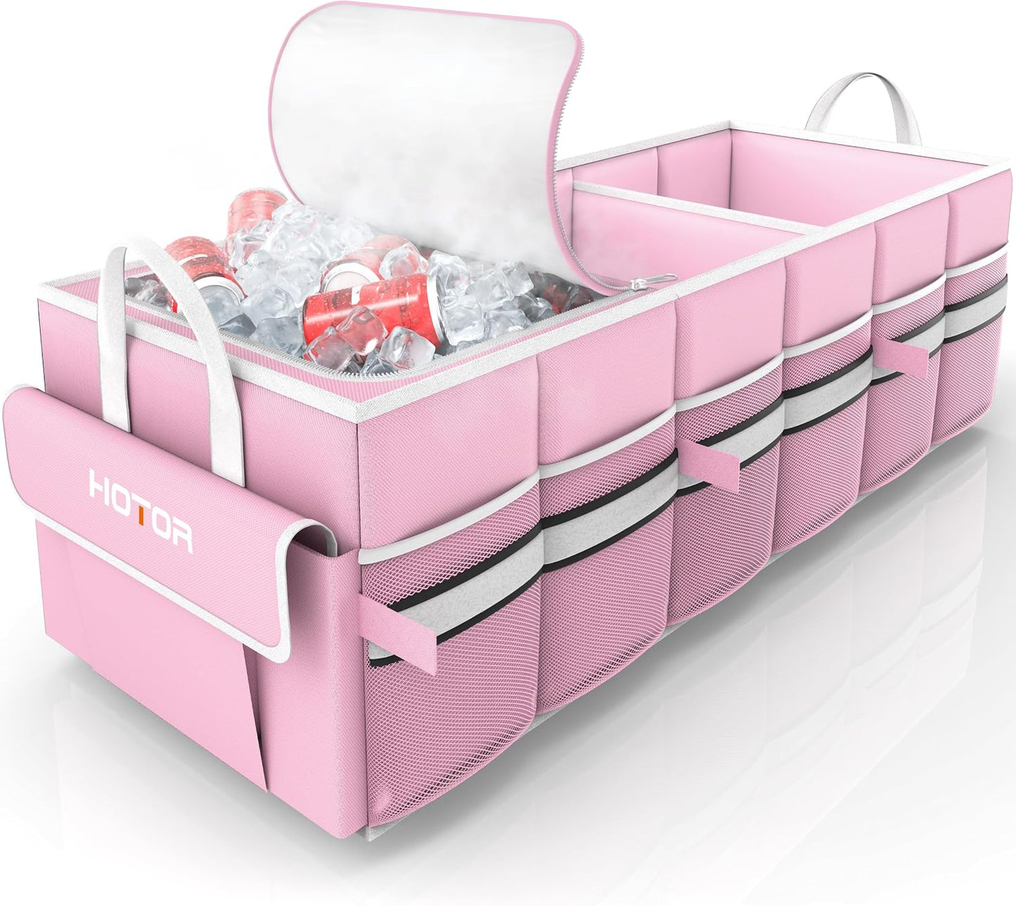 HOTOR Trunk Organizer - Car Organizer with Built-In Leakproof Car Cooler, Collapsible Trunk Organizer with Cooler for Car, SUV, Sedan, with Base Panel (3 Compartments, Grey),31.9"×12.6"×10.6"