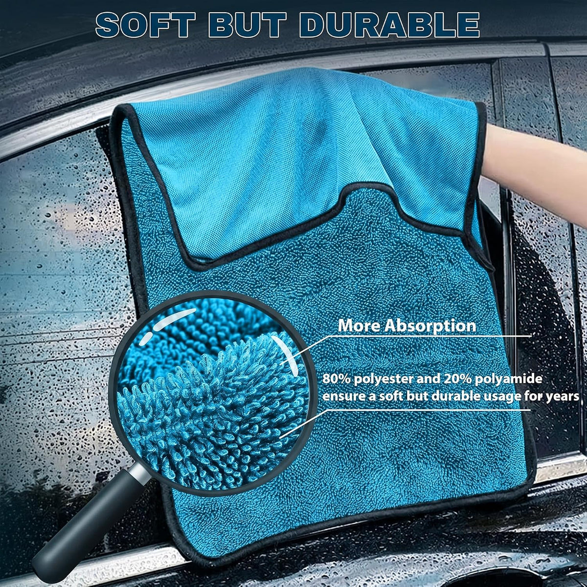Car Drying Towels - 4 Pack Blue Microfiber Detailing Cloths, 36 x 24 In