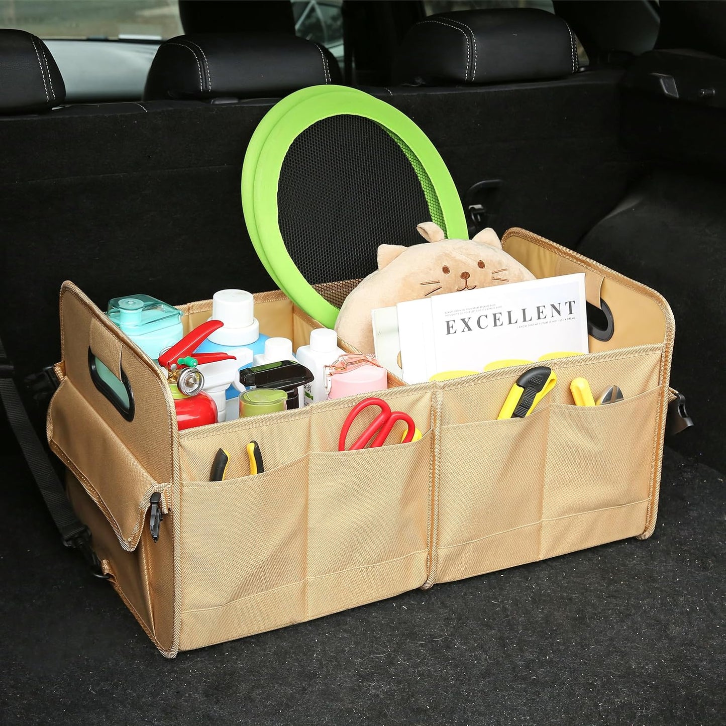 AOKJOY Car Trunk Organizer Car Storage Organizer Collapsible Multi Compartment Car Organizer Adjustable Straps Car Organizer for SUV(Ginger)