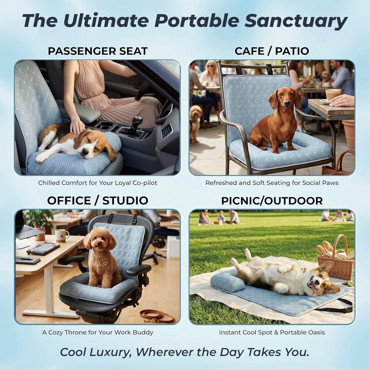 Premium Cooling Dog Car Seat Mat for Small Dogs & Puppies, Breathable Puppy Car Seat for Front & Back Seat Travel, Cool-to-Touch Washable Pet Travel Lounge with Supportive Bolster