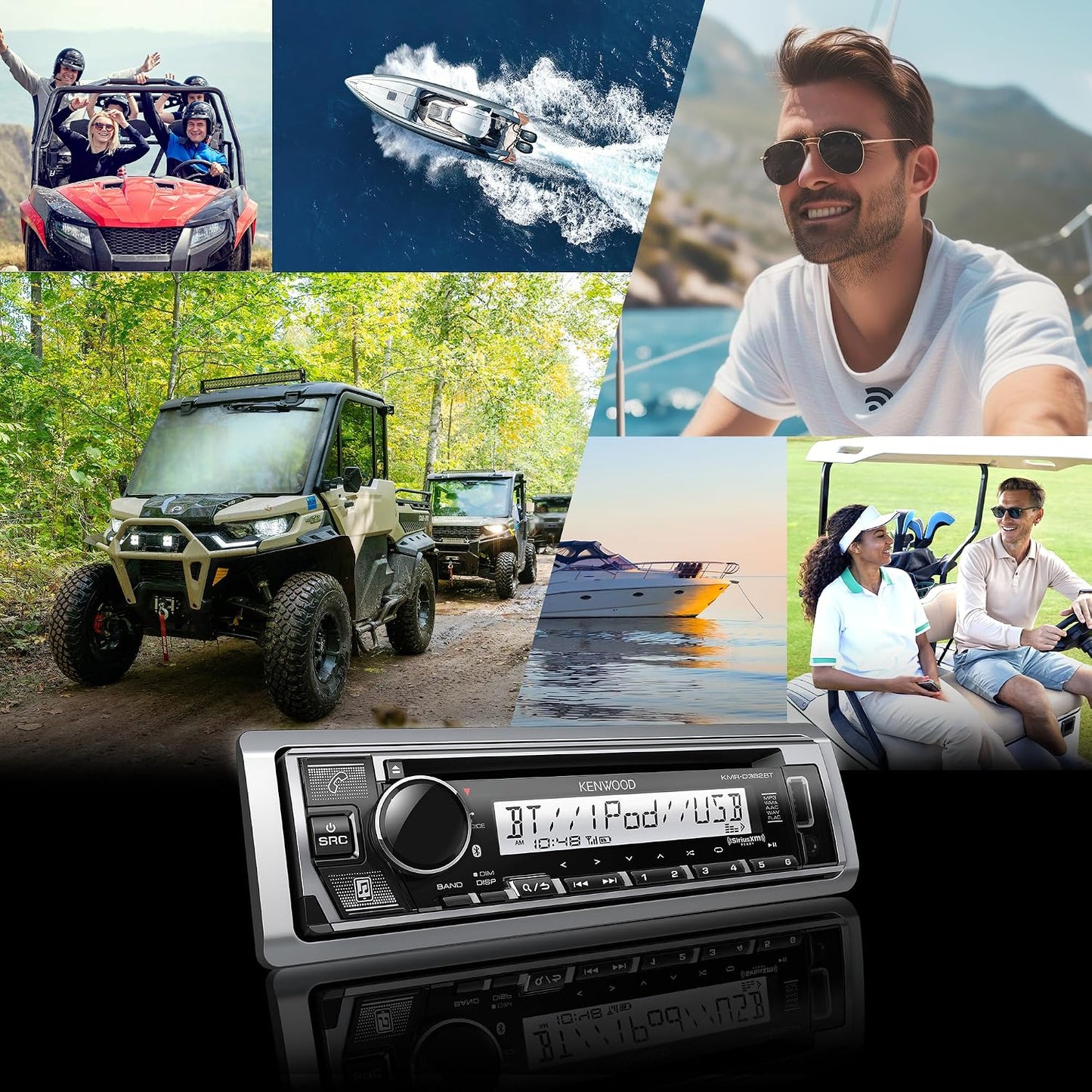 KENWOOD KMR-D382BT (50W x 4Ch) Single Din Car/Marine Stereo Head Unit with Bluetooth, Hands-Free Calling, CD Player, USB, AM/FM Radio, SiriusXM Ready, All-Weather in-Dash Boat & Car Audio Receiver