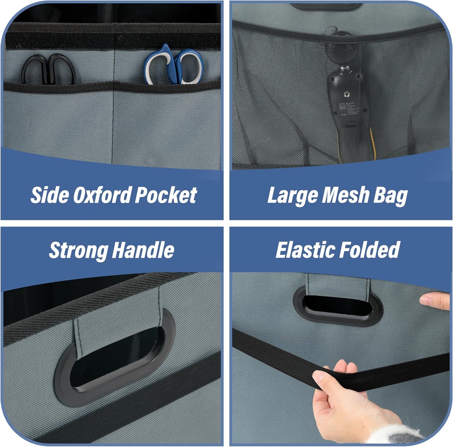 Simple Deluxe Car Trunk Organizer with Lid, Collapsible 2 Compartment 50L Automotive Storage Box with 5 Pocket, 600D Waterproof Oxford Polyester, Non Slip Bottom, Grey-Green, 2 Pack