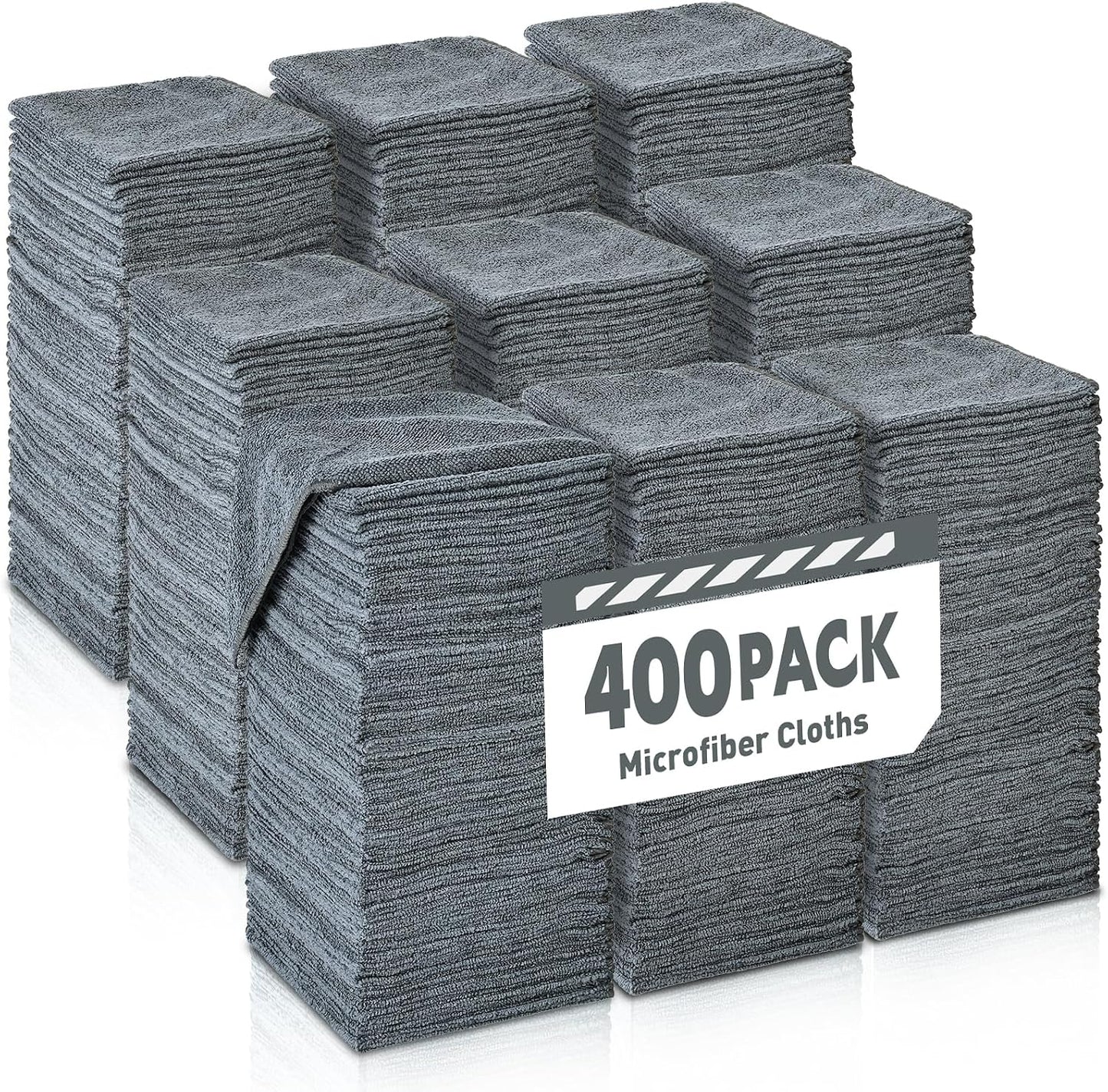 TEAWOO Gray Microfiber Cleaning Cloths Bulk Pack-400 Pack, Microfiber Towels Bulk, Towels for Cars, Cleaning Rags Gray (12x12 inches)