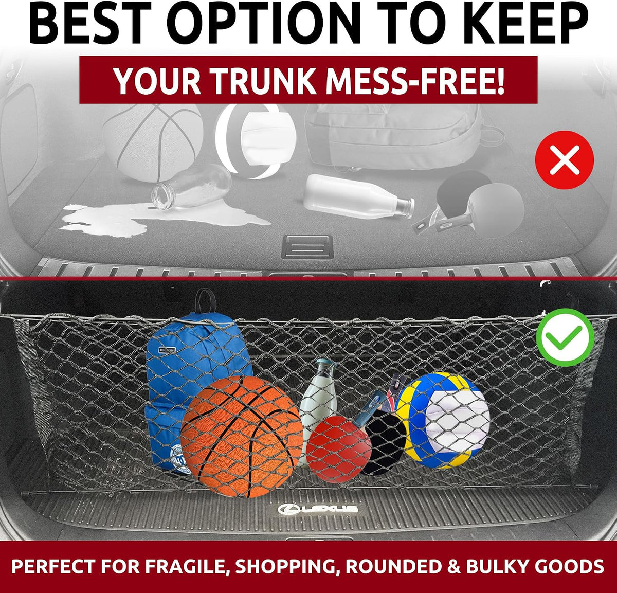 Envelope Style Trunk Mesh Cargo Net for Lexus RX300-450 2010-2025, Automotive Exterior Accessories - Premium Car Storage Organizers, Cargo Bed Net for Pickup Truck, Smart Vehicle Storage Organizer