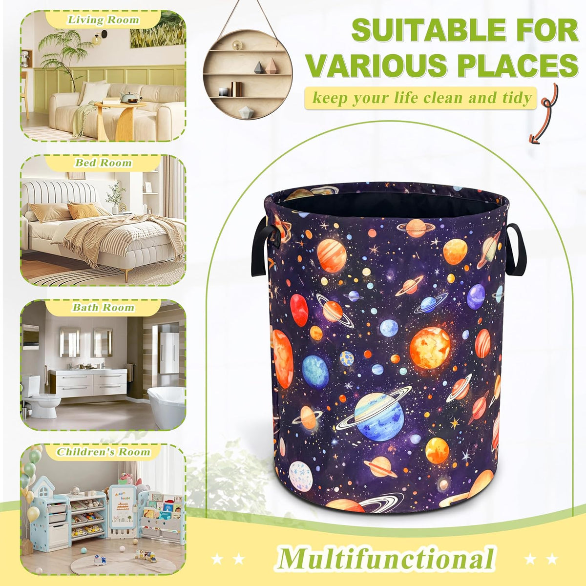 Planet Galaxy Laundry Basket Foldable Waterproof Hamper 18.9 x 16.5 Inch