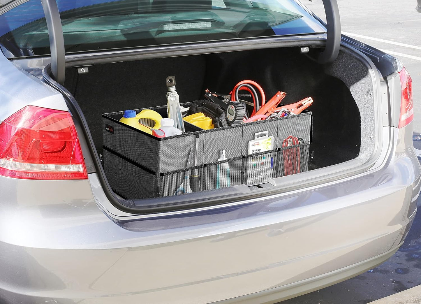 EPAuto Foldable Car Trunk Organizer for SUV, 3-Compartment, Dark Gray | with Removable Divider, Side Pockets and Securing Straps