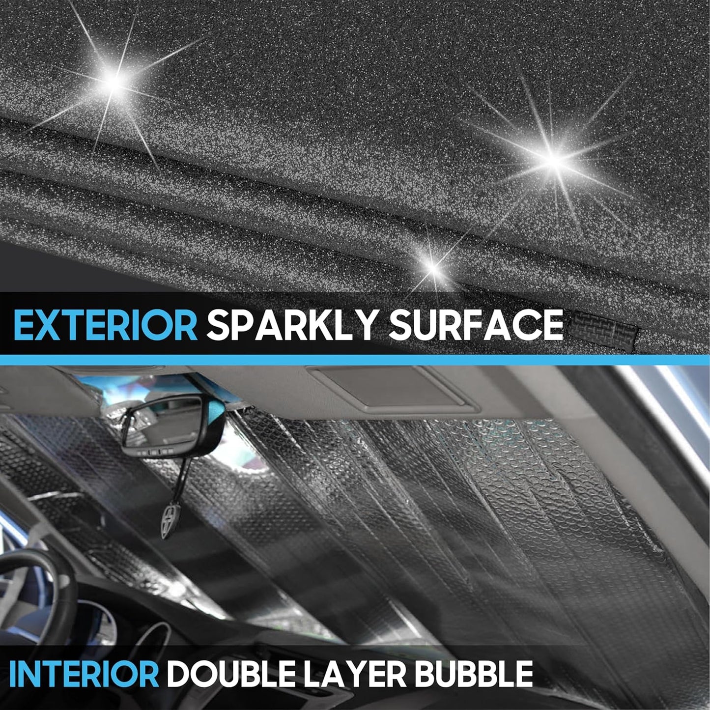 BDK-AS-2511 Front Windshield Shade-Accordion Folding Auto Sunshade for Car Truck SUV-Blocks UV Rays Sun Visor Protector-Keeps Your Vehicle Cool-57 x 27 Inch, Black Glitter