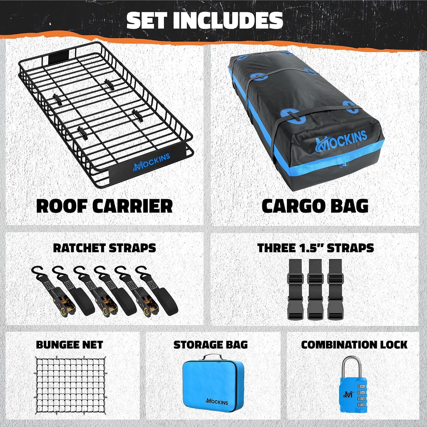 Mockins 84"x39"x6" XL Extendable Roof Rack Cargo Carrier & 35 CuFt Waterproof Cargo Bag for Top of Car | 3 Length Sizes: 40", 63", 84" Luggage Rack for SUV Car & Truck with Roof Basket Accessories