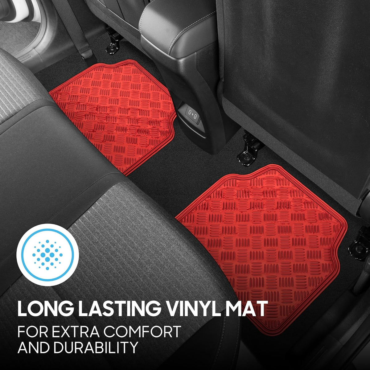 BDK Metallic Chrome Car Floor Mats All-Weather Universal Fit Automotive Floor Mats for Cars SUVs, Floor Mats for Trucks, Car Mats Full Set Front &amp; Rear, Non-Slip Backing - Red