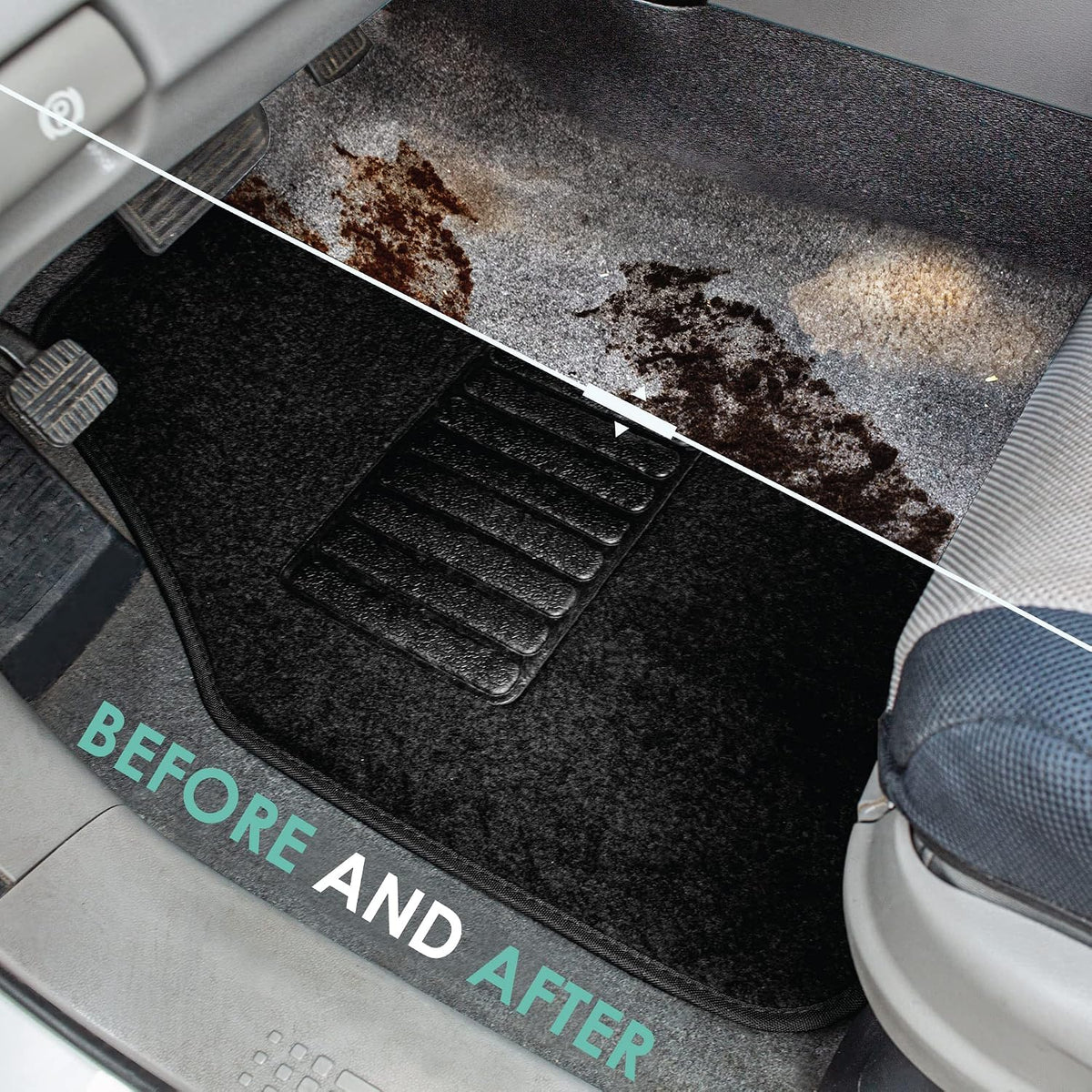 FFH Group Automotive Floor Mats - Carpet Floor Mats for Cars, SUVs & Trucks, 3 Rows Full Set, Universal Fit, Black