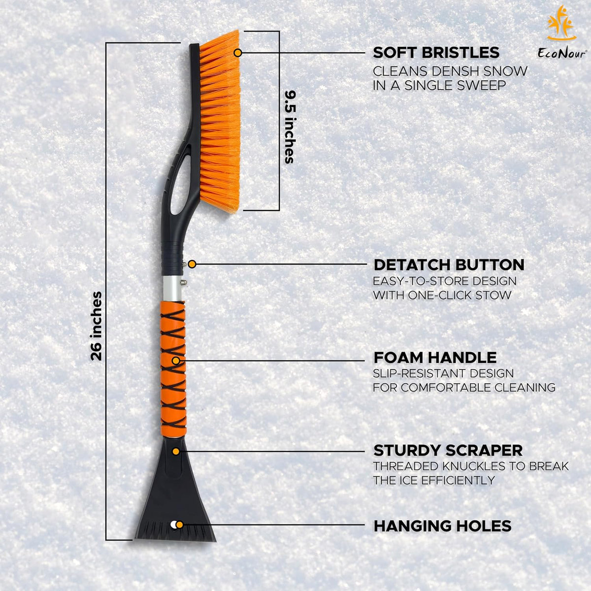 EcoNour Car Windshield Cover for Ice and Snow (69"x42") | Snow Brush and Ice Scrapers for Car (1 Pack) with Scratch Free Bristle Head | Winter Car Kit for Cars, Trucks, SUVs