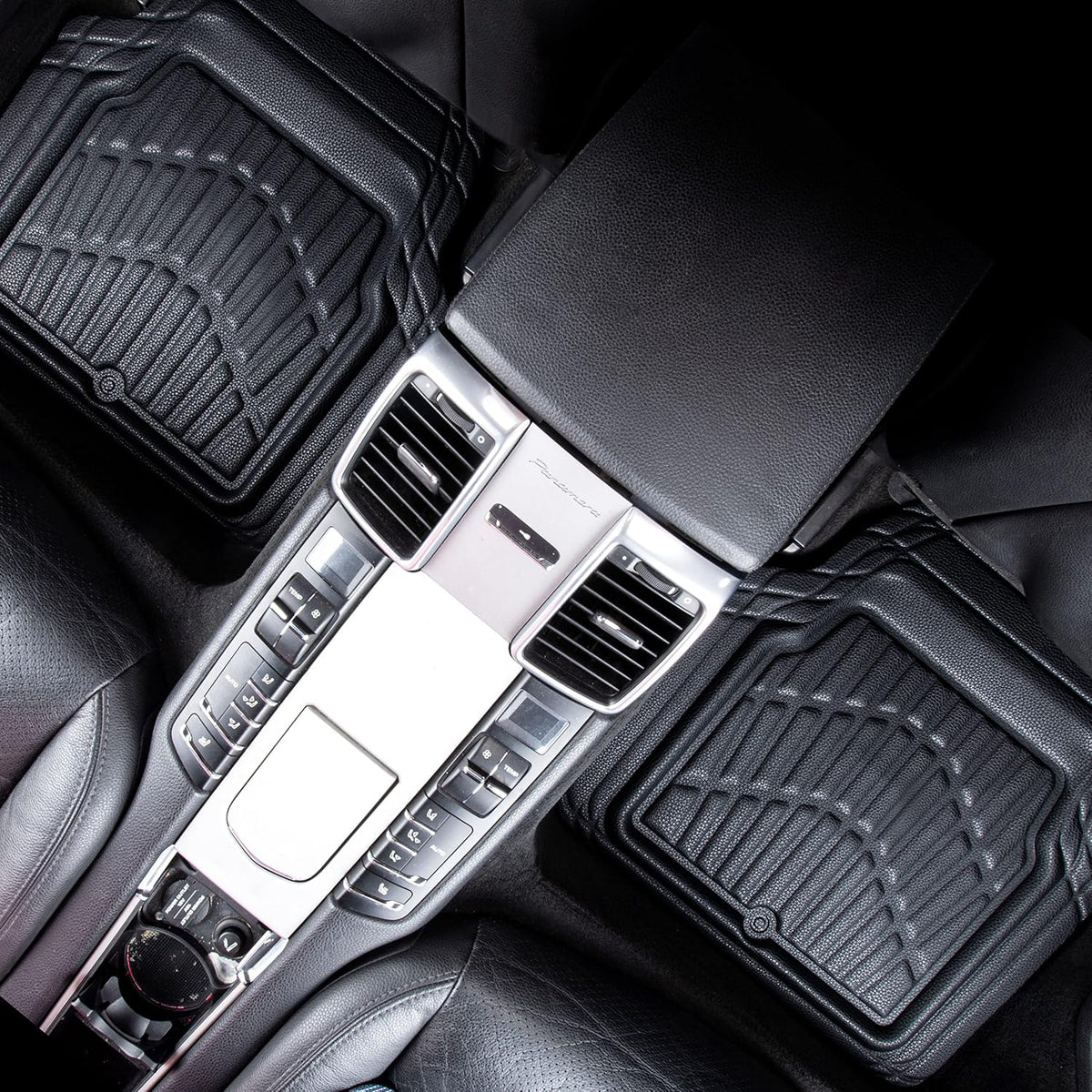 CAR PASS Leather Car Floor Mats -3D Waterproof All Weather Season, Universal Trim to Fit & Anti-Slip Burr Bottom Safety & Light Easy Clean Install for SUV Truck Auto & Durable Luxury (Black)