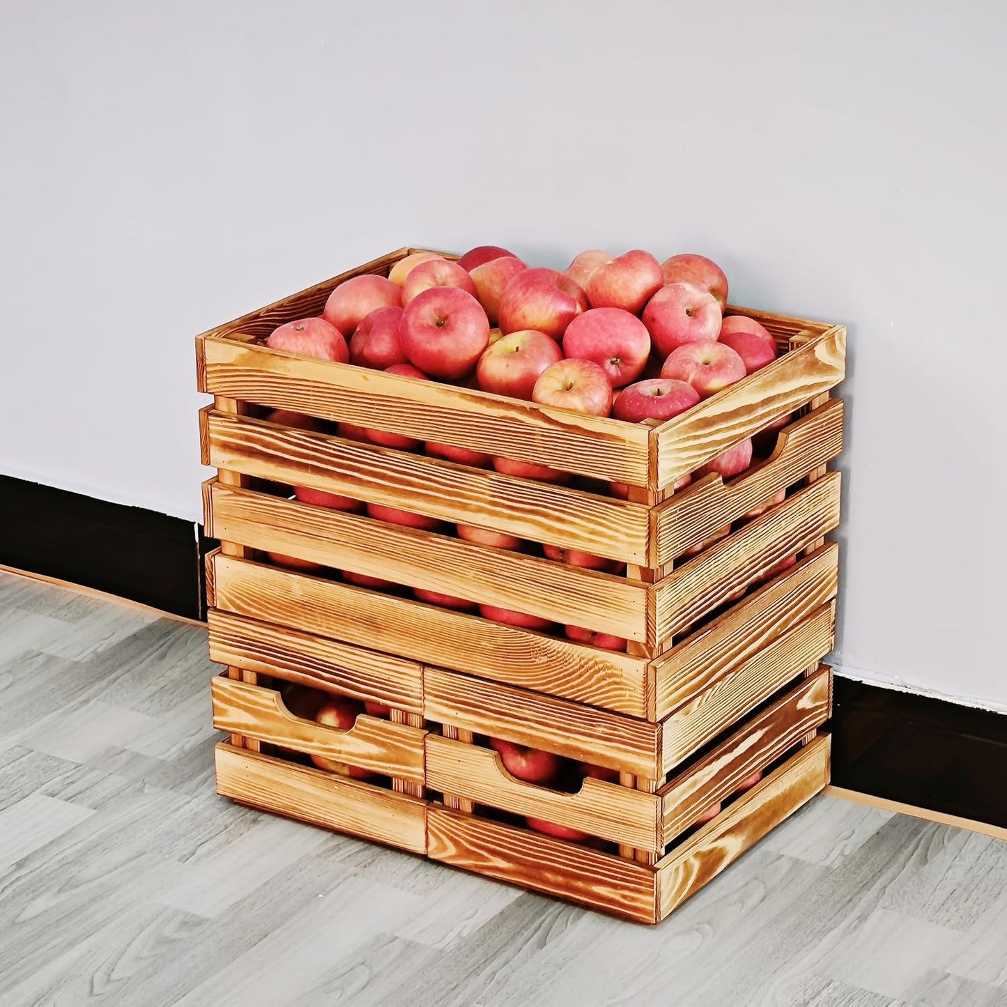 Flame-Treated Wood Crates, Rustic Brown Storage Boxes Set of 4 for Organization, Tool Storage, Wine or Camping, 12.2 Inch Multi-Purpose Crate.