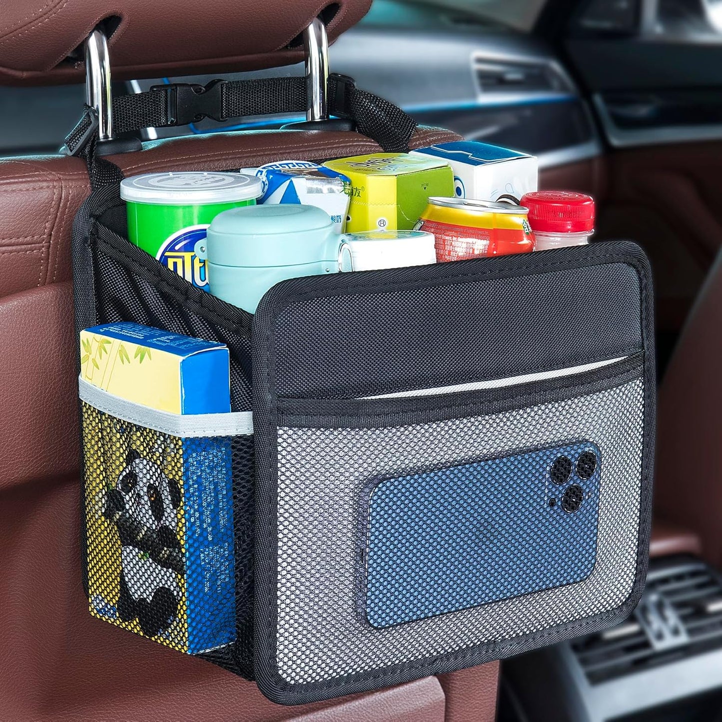 Car Back Seat Organizer and Storage Bag, Premium 1680D Oxford Cloth Collapsible Universal Hanging Car Seat Back Organizer for Kids & Adults