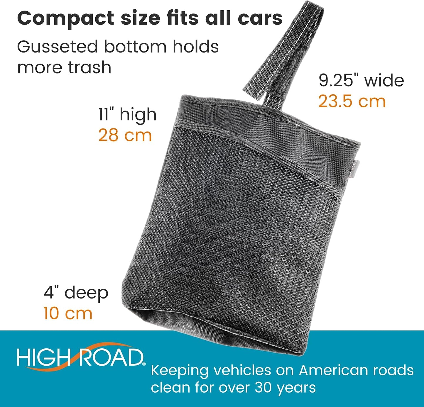 High Road TrimTrash Hanging Car Garbage Bag - Slim and Leakproof Car Trash Bag with Magnetic Closure and Storage Pocket - Attaches to Seat, Glovebox or Console