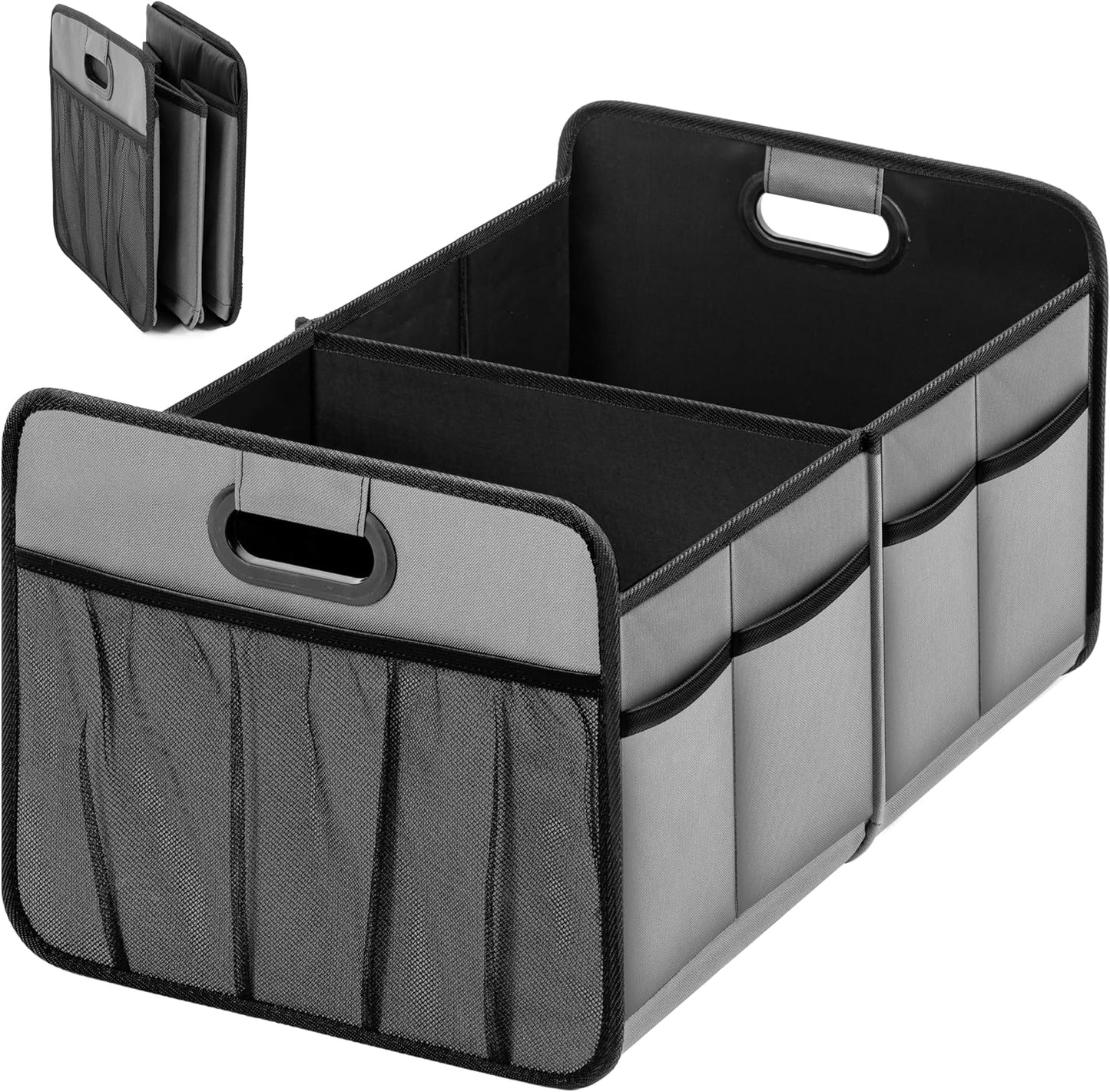 Simple Deluxe Trunk Organizer for Car/SUV/Truck, Collapsible 2 Compartment 50L Automotive Storage Box with 5 Pocket, 600D Waterproof Oxford Polyester, Anti-slip & Leak-proof, Red, 2 Pack
