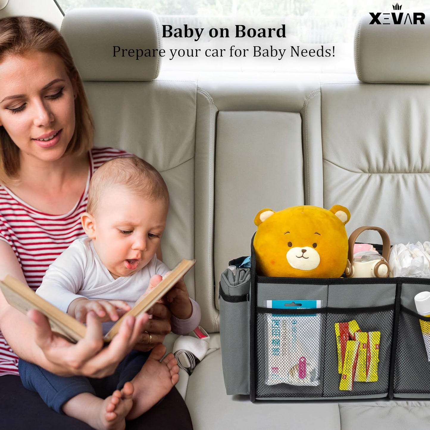 Baby Diaper Caddy Organizer with Changing Mat - Portable Car Caddy for Newborn Essentials, Diapers &amp; Wipes, Perfect for Baby Shower and New Mom | Oxford Fabric, Grey