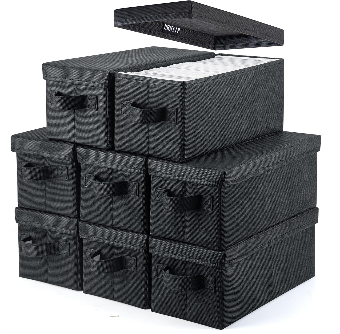 UENTIP DVD Storage Boxes-Pack of 2 DVD CD Case Storage, For Car Home Travel | DVD Holder, 17.25"x6.25"x8", Foldable Container with Lid, Holds 40 Full Jewel Case DVDs, 80 Slim Case DVDs, 200 Sleeved Discs