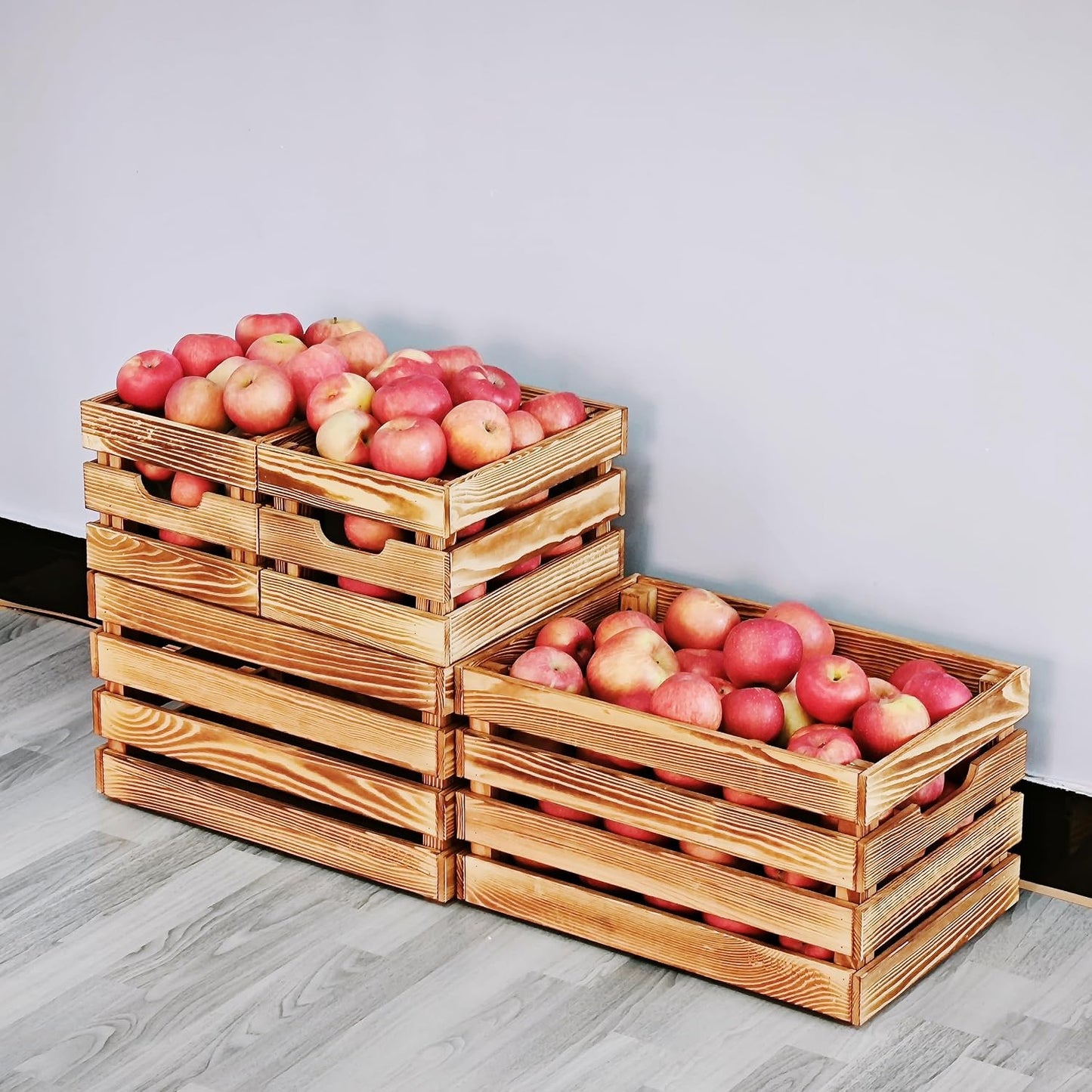 Flame-Treated Wood Crates, Rustic Brown Storage Boxes Set of 4 for Organization, Tool Storage, Wine or Camping, 12.2 Inch Multi-Purpose Crate.