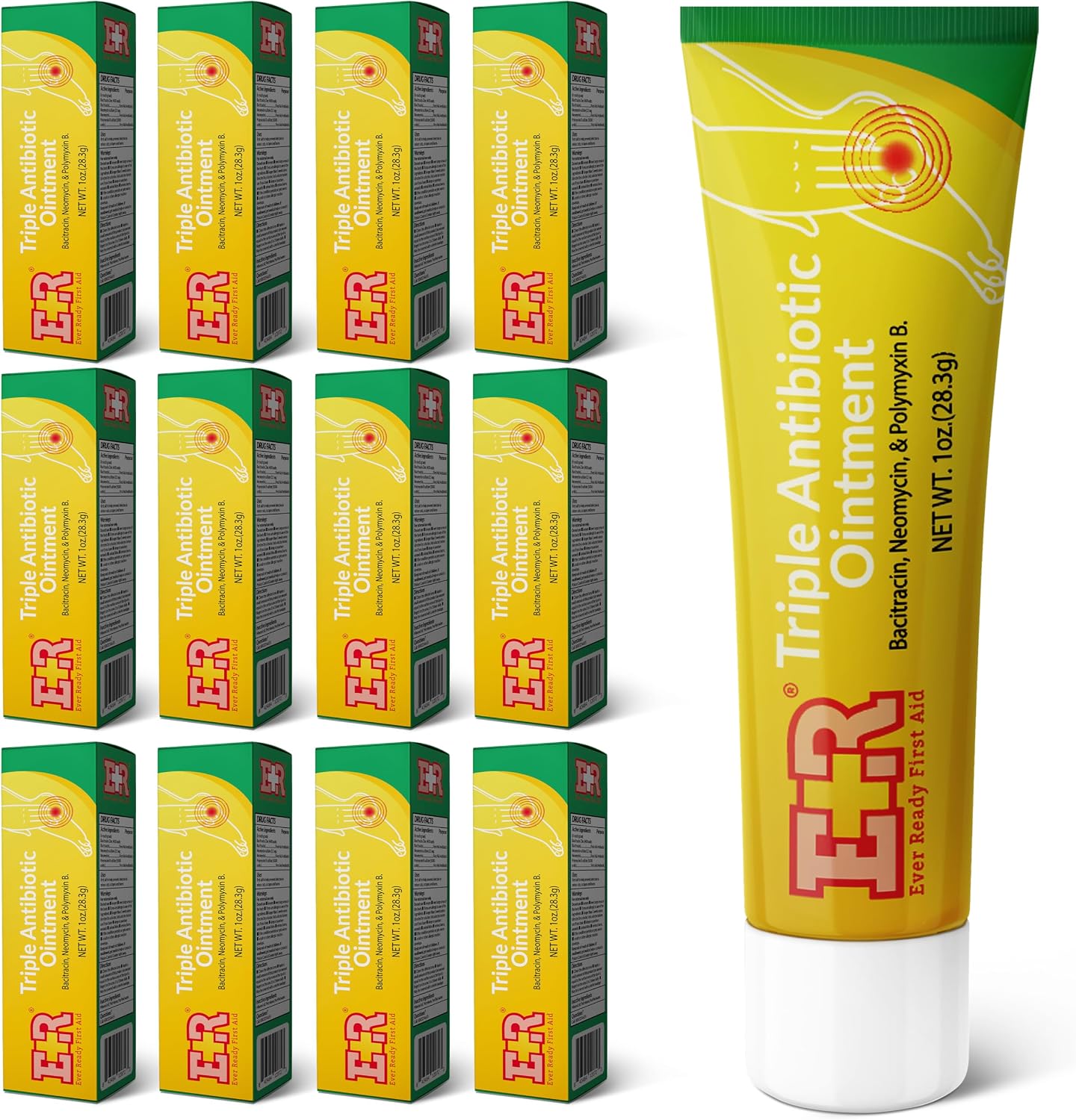 Ever Ready First Aid Triple Antibiotic Ointment 1.0 oz, First Aid Ointment for Minor Scratches, Cuts, Burns, Wounds and Prevents Infection - 12 Pack