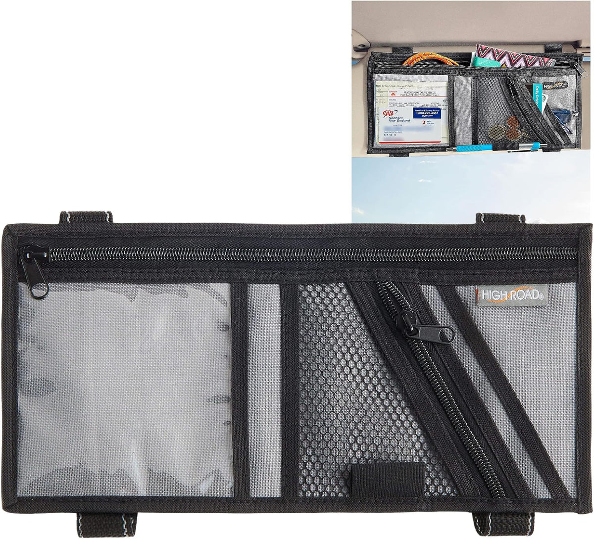 High Road Car Visor Organizer and Sun Visor Document Holder with Pockets