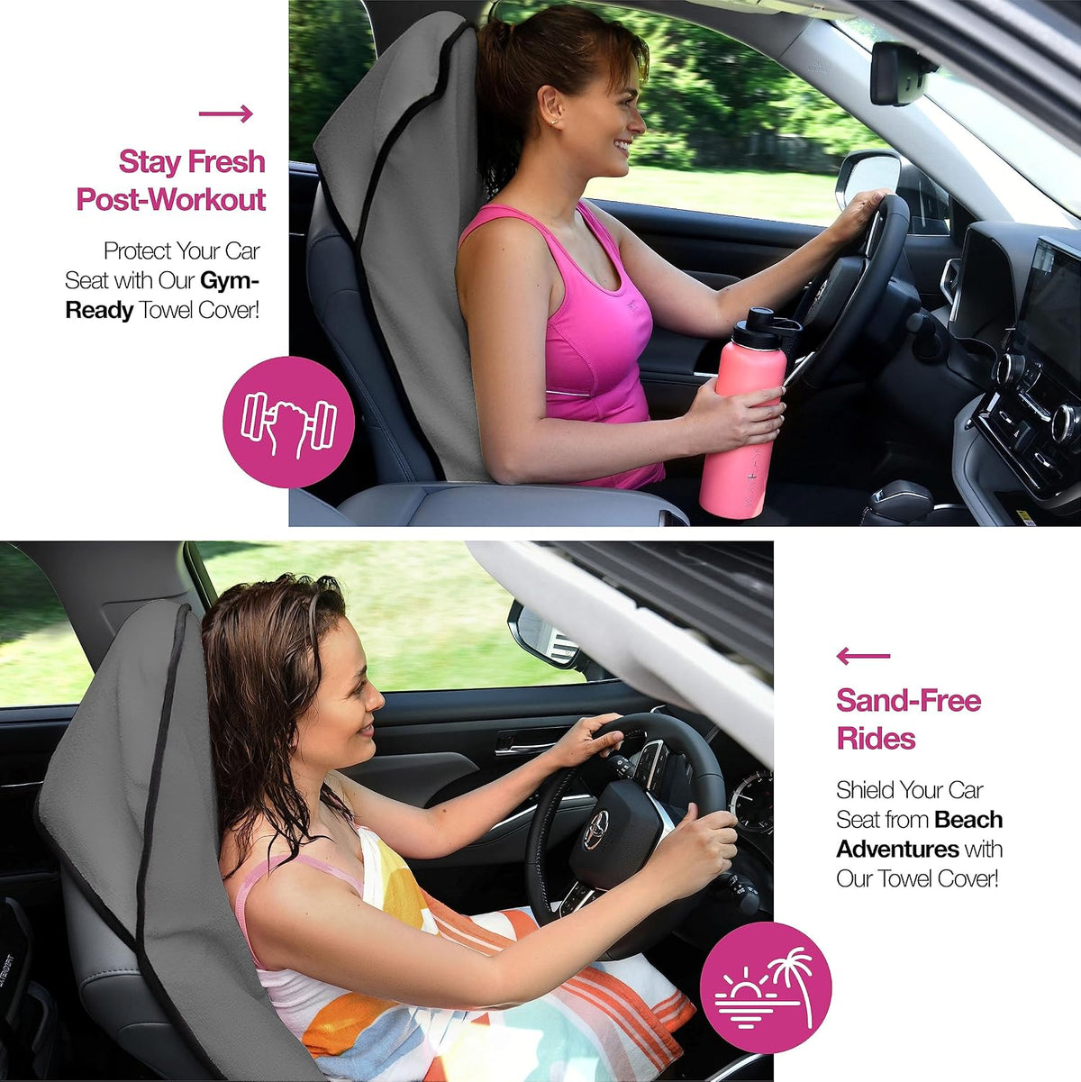 lebogner Waterproof Sweating Car Seat Cover for Post Gym Workout, Running, Swimming, Beach and Hiking, Universal Fit Anti-Slip Bucket Seat Protector for Cars, SUVs and Trucks, Machine Washable, Grey