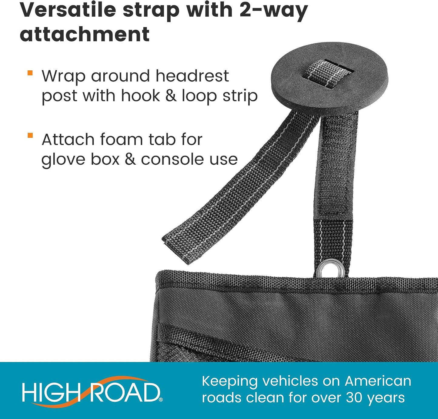 High Road TrimTrash Hanging Car Garbage Bag - Slim and Leakproof Car Trash Bag with Magnetic Closure and Storage Pocket - Attaches to Seat, Glovebox or Console