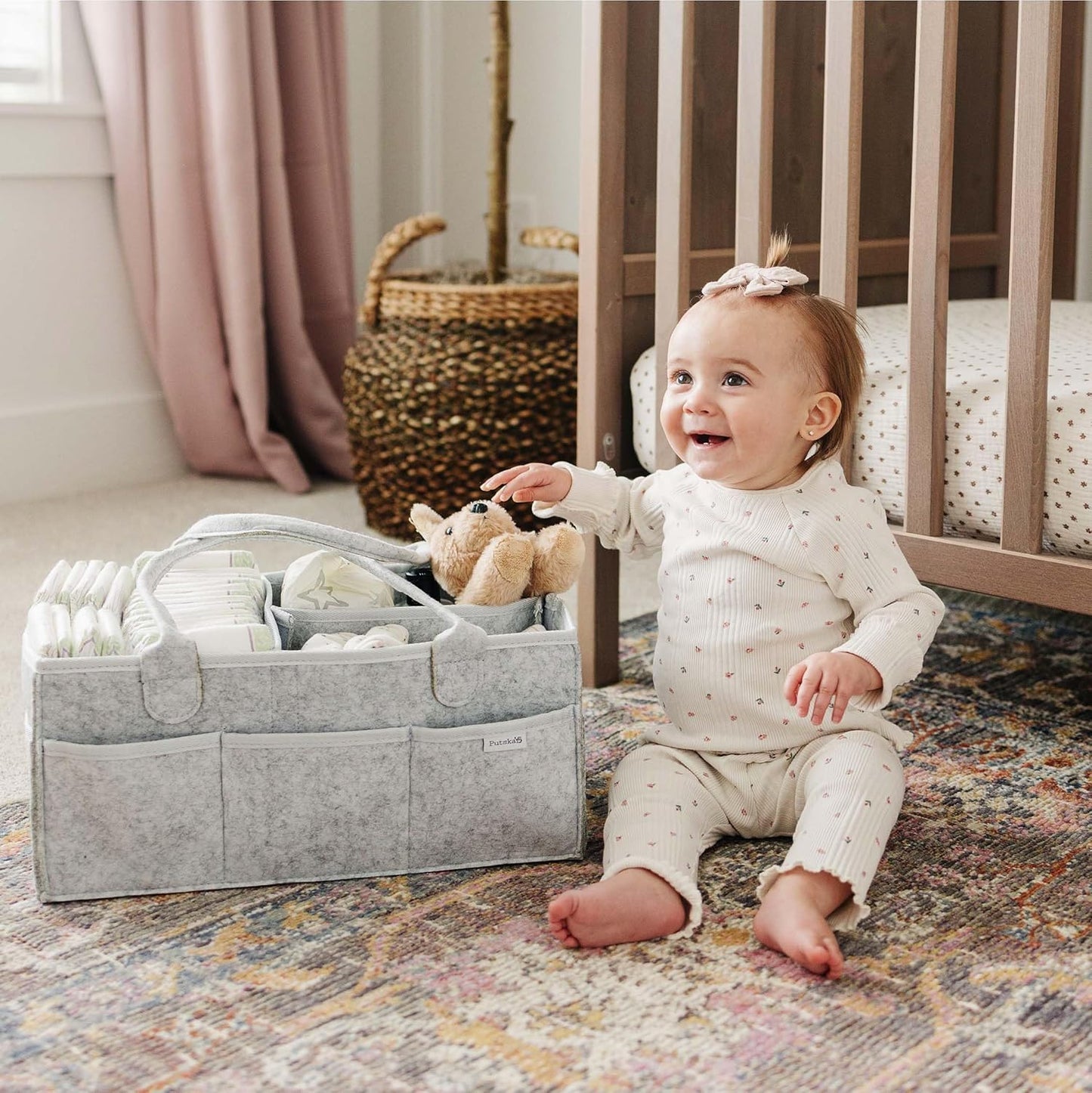 PUTSKA Baby Diaper Caddy Organizer Nursery Basket Set Baby Basket Gift Registry Baby Shower List Baby Must Haves Essentials Neutral Baby Stuff For Newborn